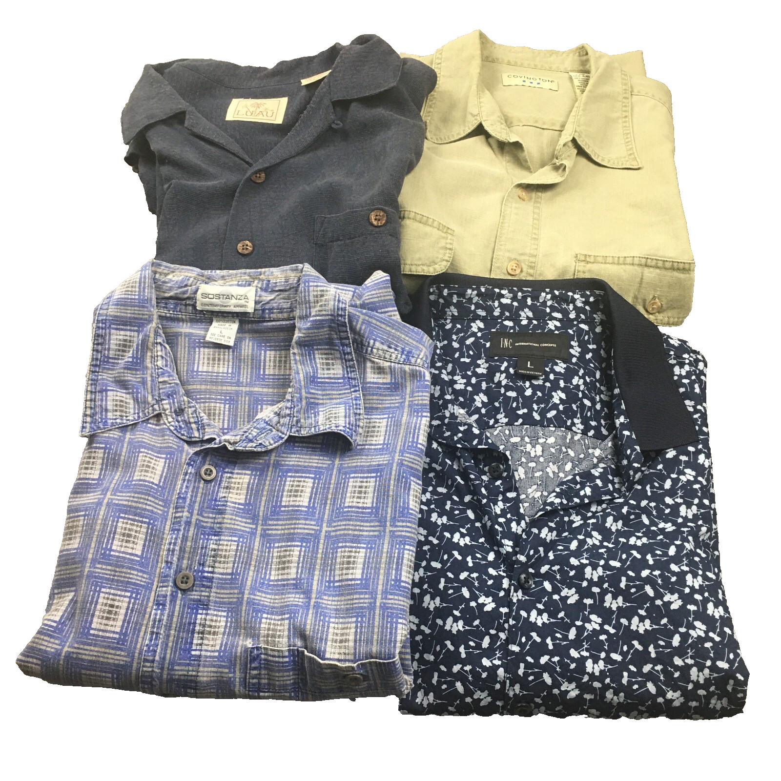 Lot of 4 INC Sostanza Luau & Covington Mens Shirts Sz L Short Sleeve