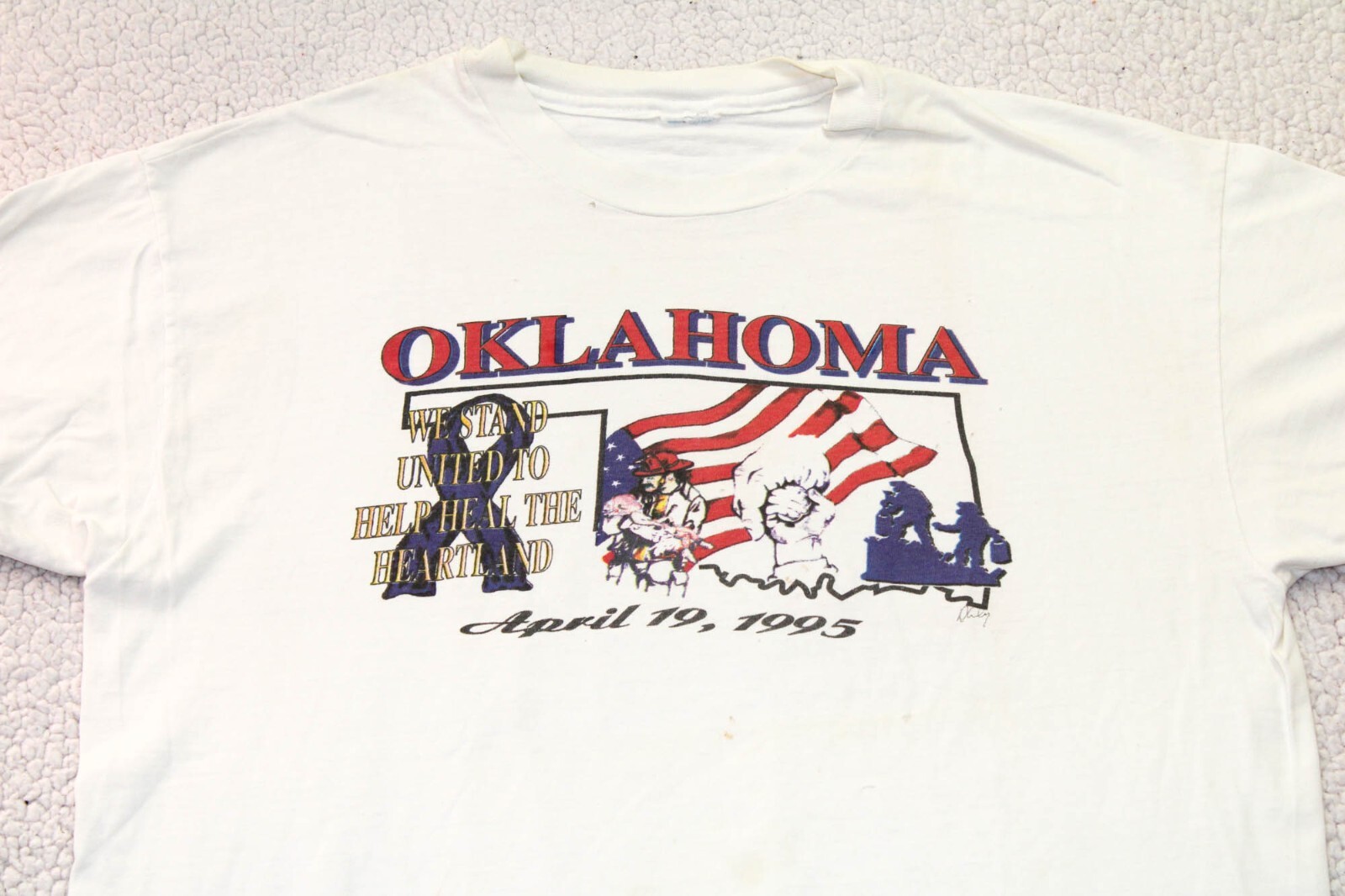 Oklahoma Heartland April 19 1995 Vintage T-Shirt Adult White Short Sleeve
