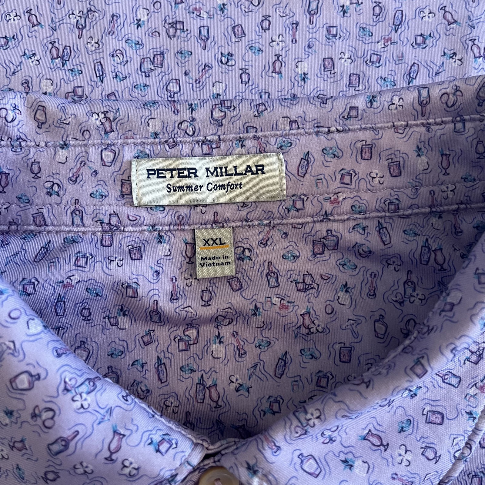 Peter Millar Summer Comfort SWAG Golf Polo Shirt Mens XXL Purple Cocktail Skull