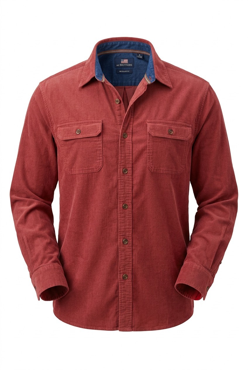 Beau Brummel Shirt Mens XL Burgundy Button-Up Heavy Cotton Flap Pockets