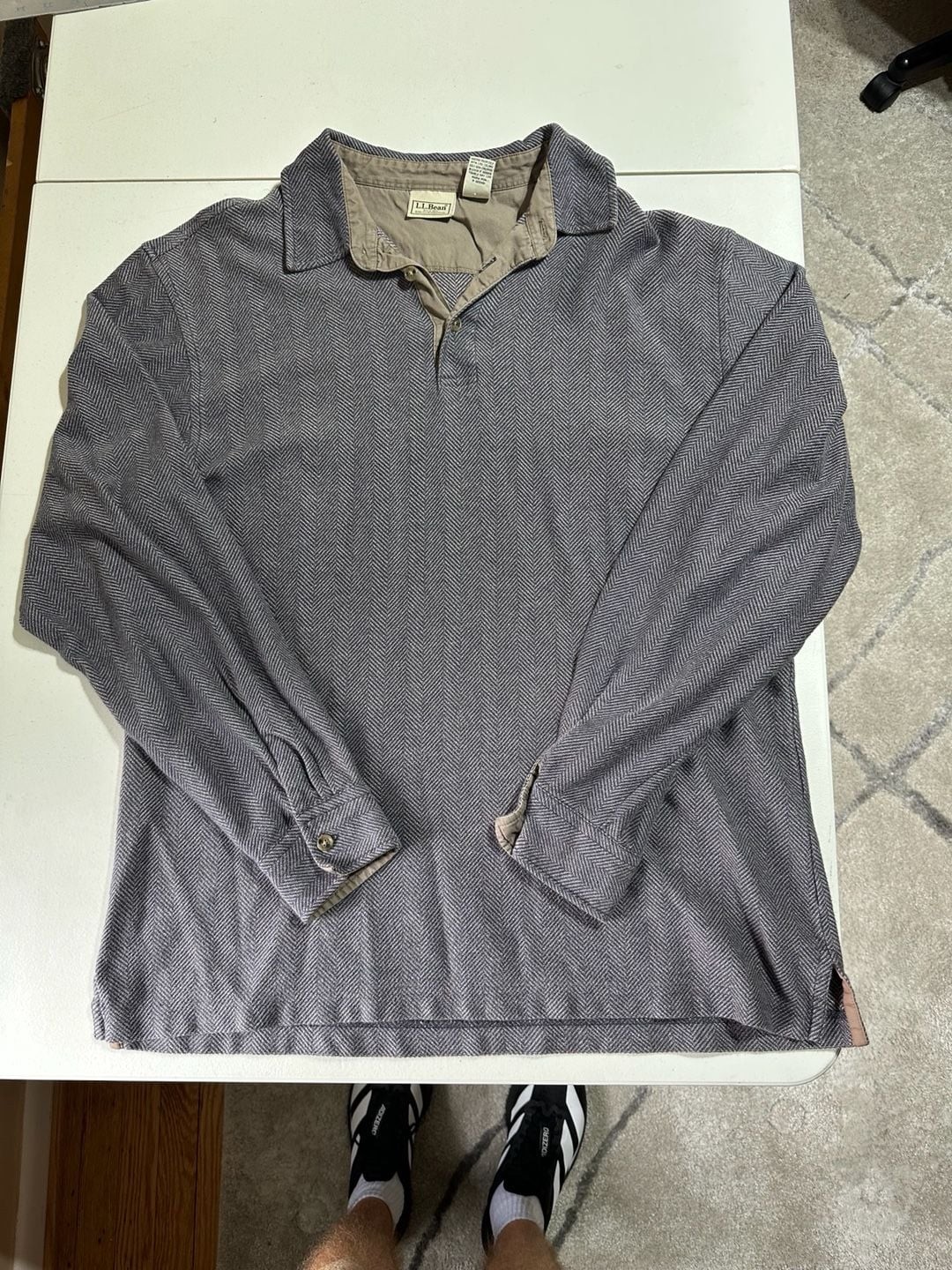 L.L. Bean Men’s Long Sleeve Herringbone Knit Polo Shirt