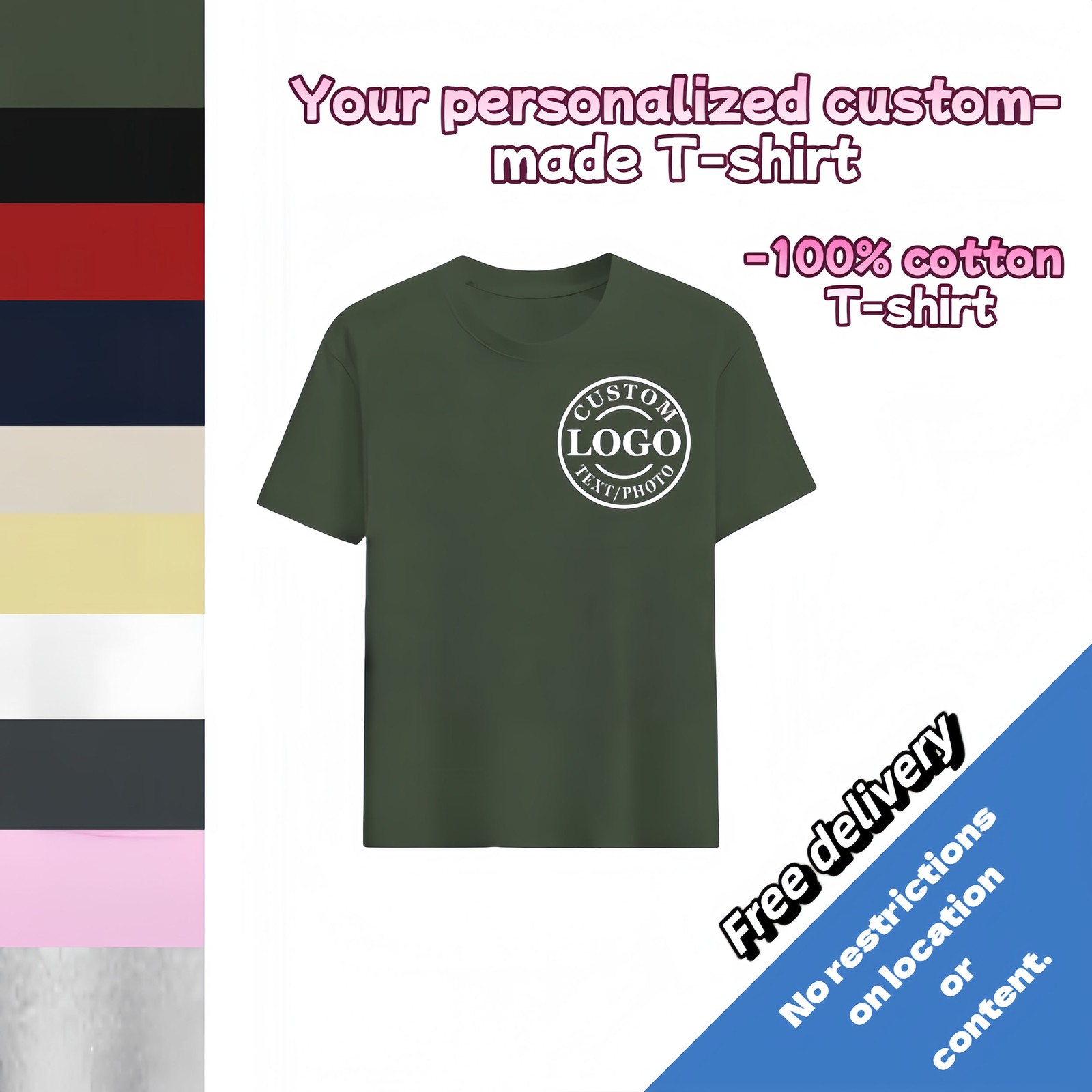 Customized text design, printed on personalized T-shirts.Design and print by you