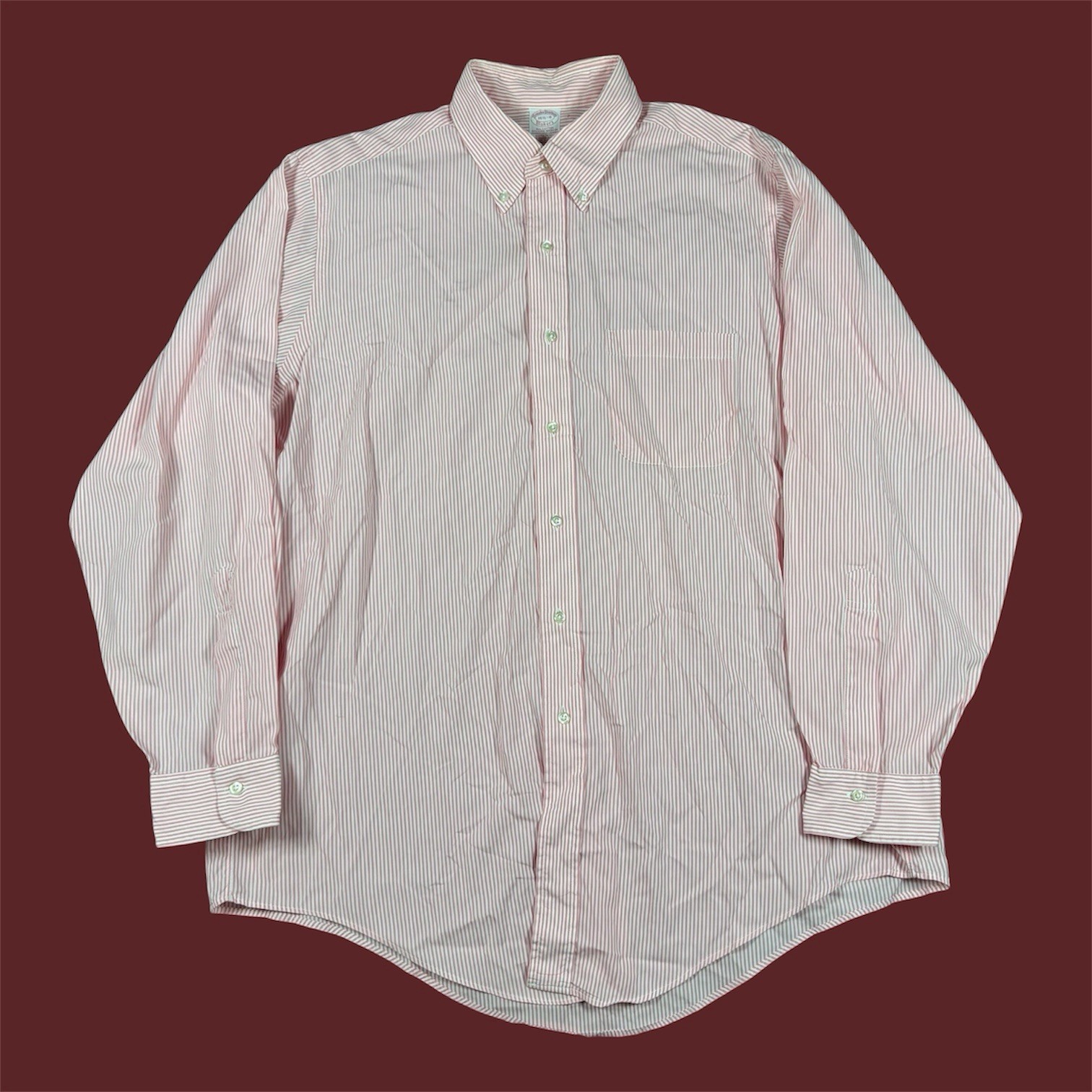 VTG Brooks Brothers Makers Button Up Shirt Mens 16.5-4 Pink White Stripe USA