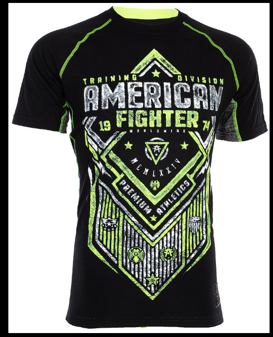 AMERICAN FIGHTER Black Neon Yellow VALDOSTA Athletic Graphic T-shirt NWT