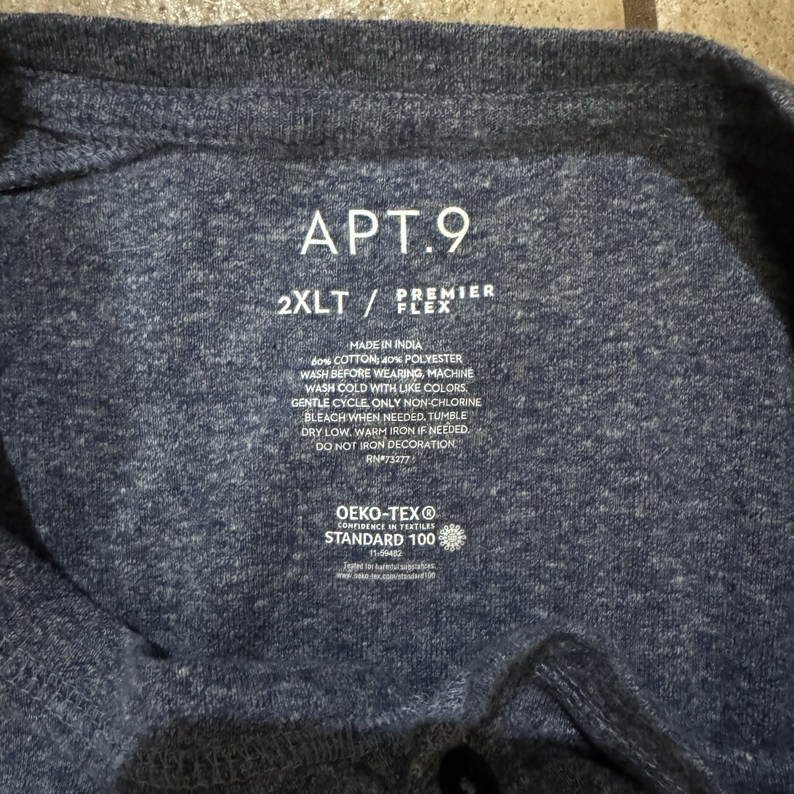 Apt. 9 Premier Flex Blue Long Sleeve Cotton Blend Henley T-Shirt Men’s 2XLT