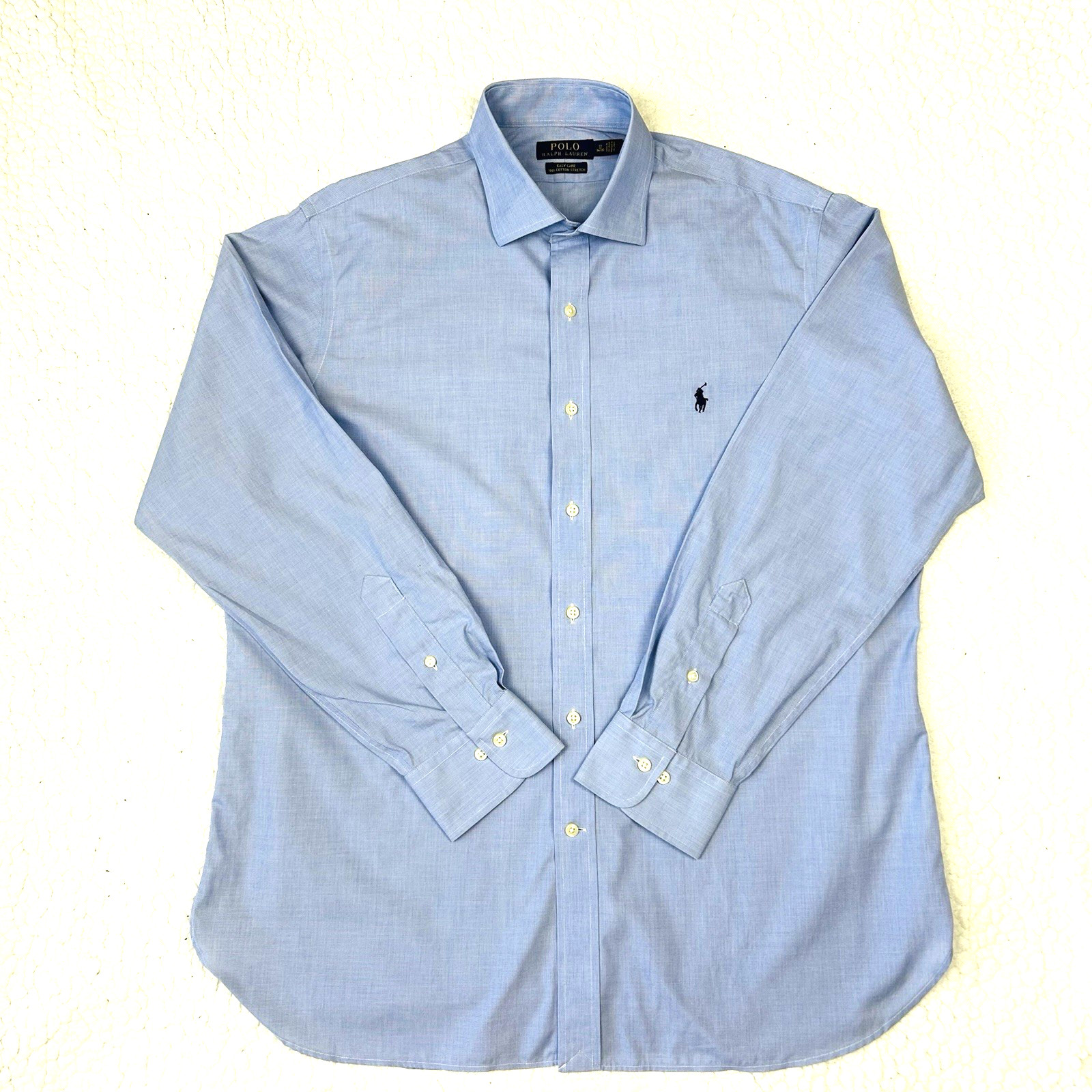 Polo Ralph Lauren Dress Shirt Mens 17/34/35 Blue Stretch Navy Pony Logo