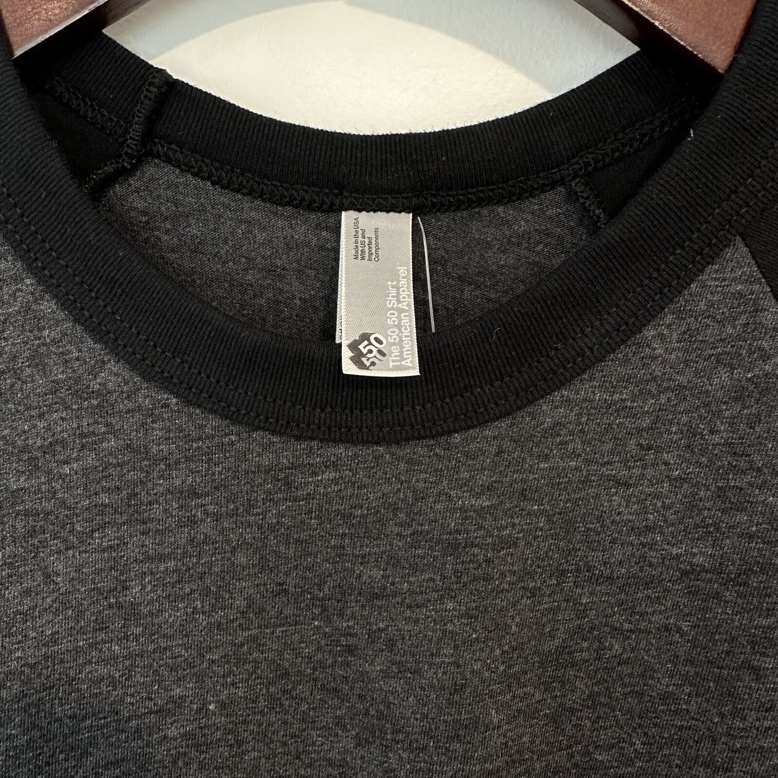 American Apparel Baseball Raglan – 3/4 Sleeves | Black & Charcoal | Unisex XL
