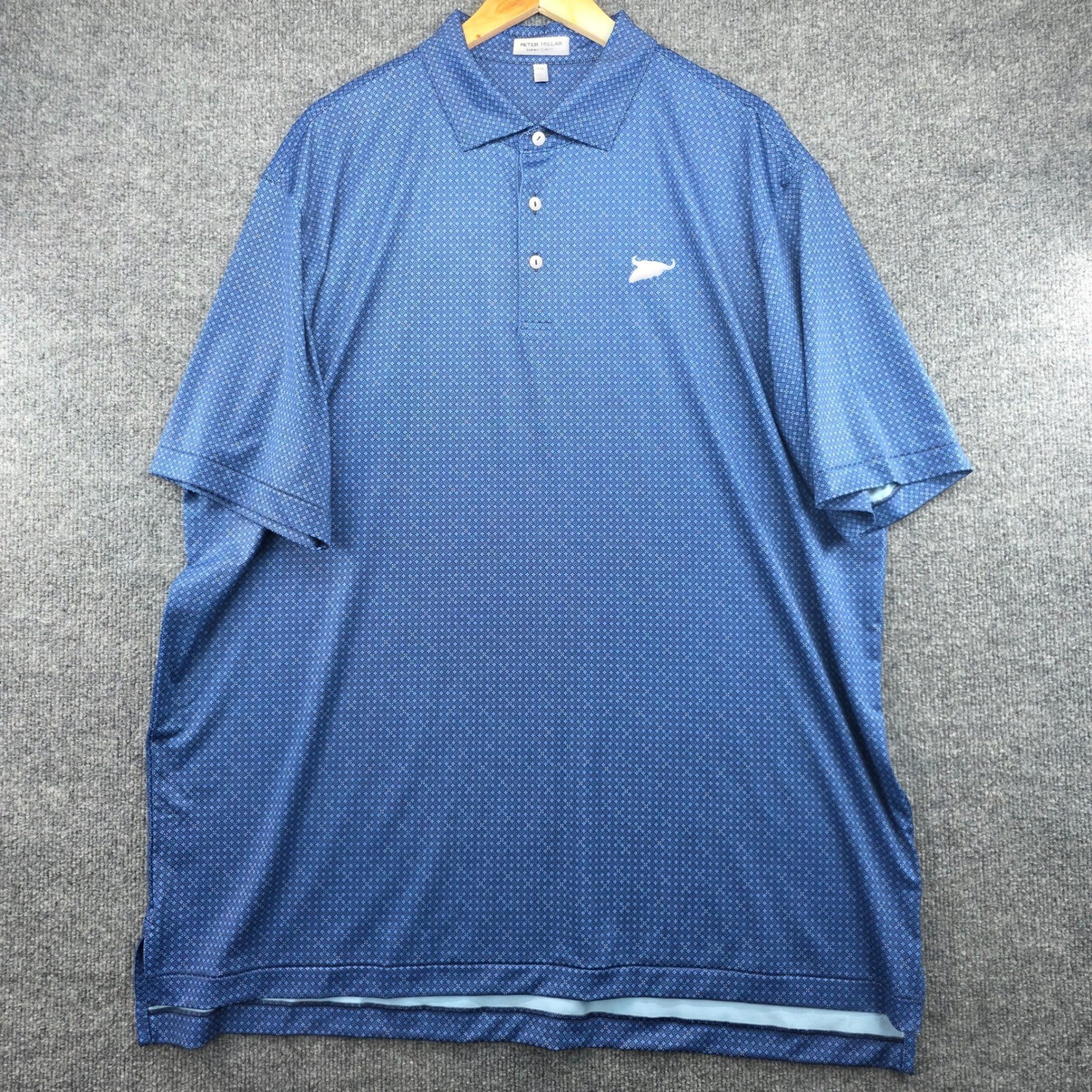 Peter Millar Summer Comfort Blue Geometric Polo Shirt XXL Longhorn Skull Mens