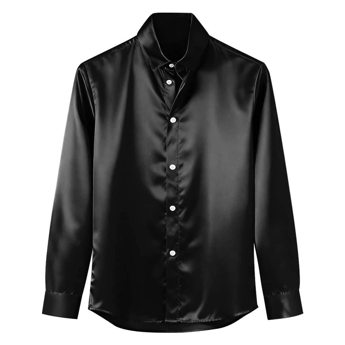 Men’s Satin Silk Shirt Long Sleeve Button Down Casual Wedding Party Tops Shirts