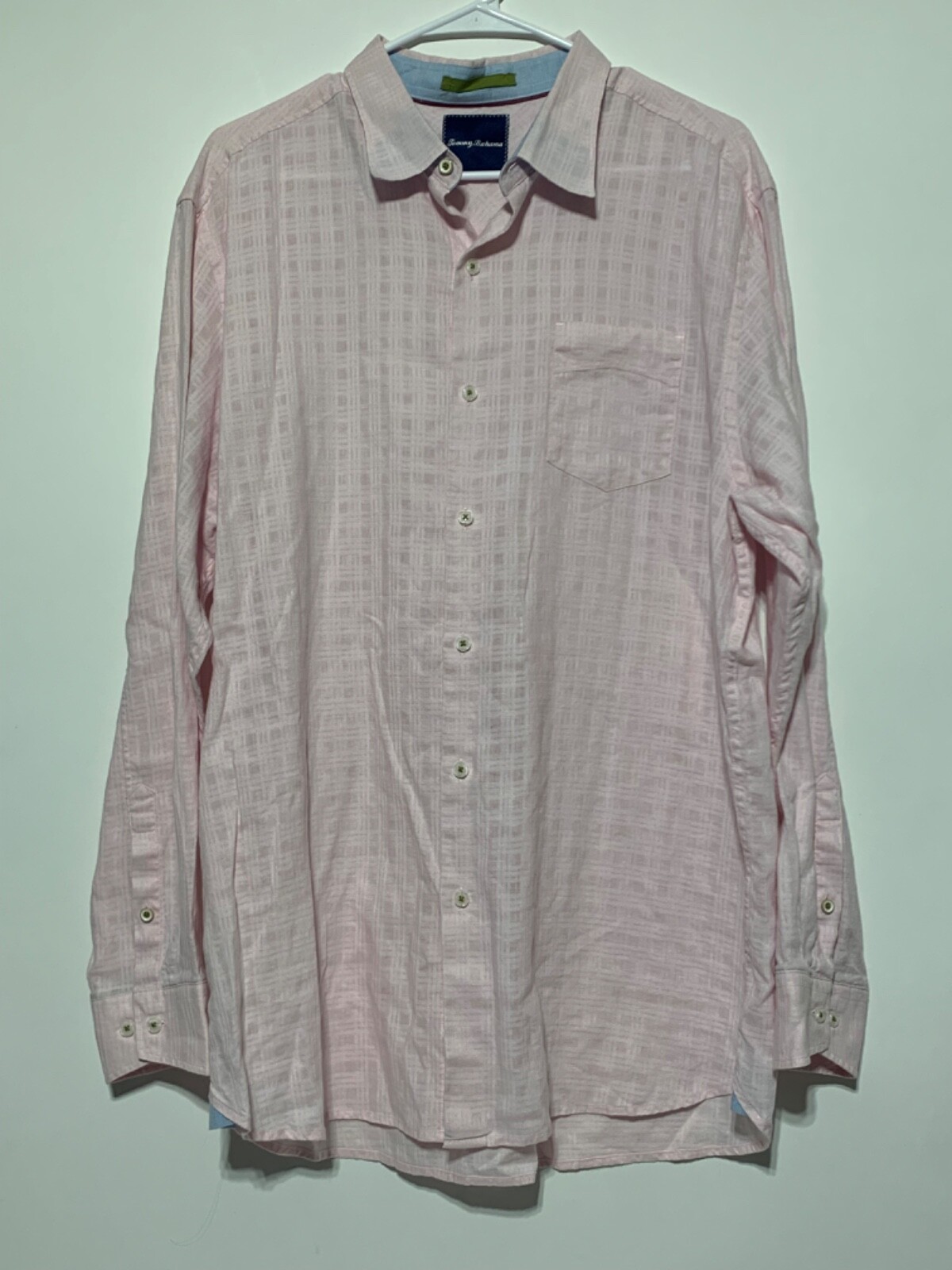 Tommy Bahama Men Size L Pink Long Sleeve Button Up Shirt Linen Cotton Blend