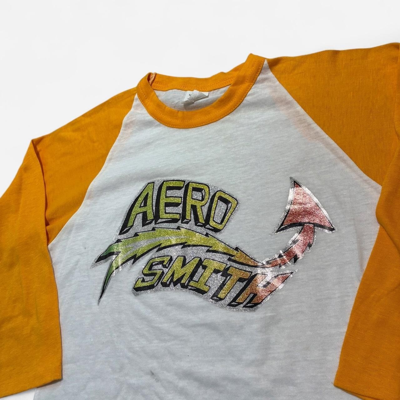 True vintage Early 70s Aerosmith Band tee white and yellow Raglan GRAIL