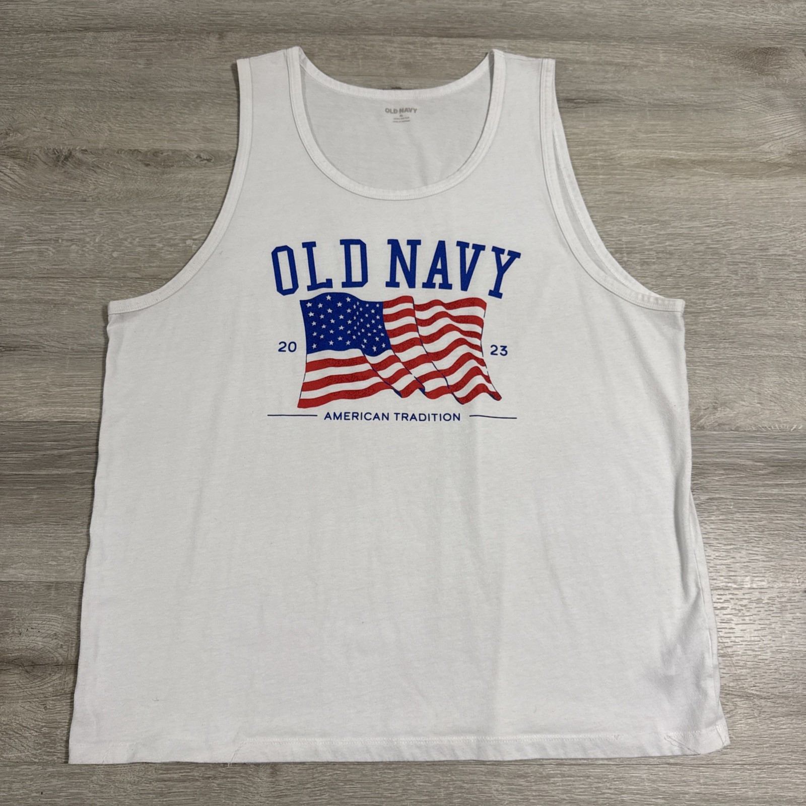 Old Navy Tank Top American Flag Patriotic Men’s White XL 2023 Cotton Blend