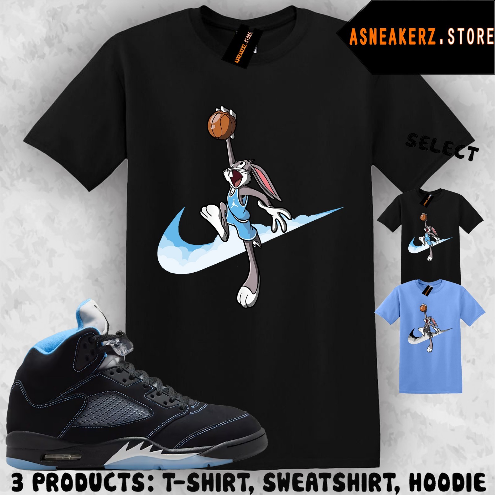 Just dunk it bugs Matching Tee Shirt To Match aj5s Black University Blue Sneaker