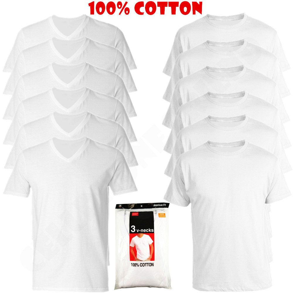 3-12-Pack V/Crew-Neck For Men’s 100% Cotton Tagless T-Shirt Undershirt Tee White