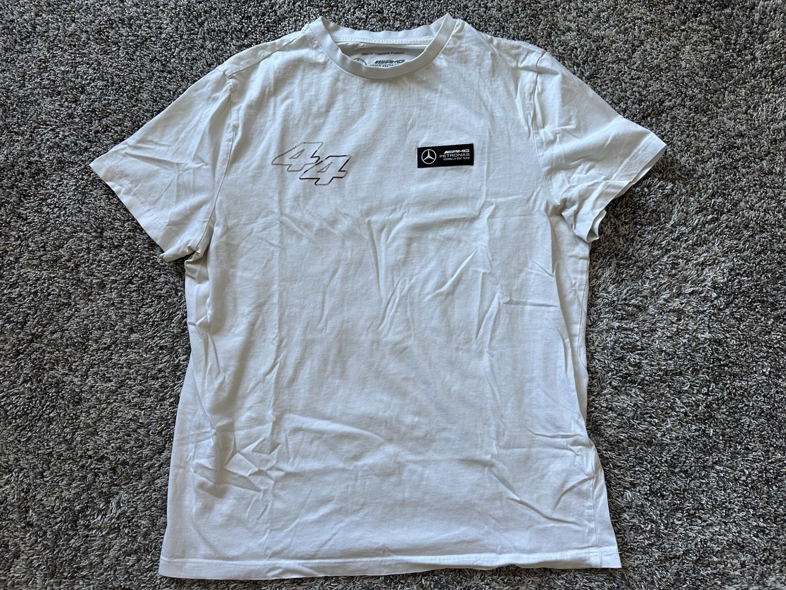 Mercedes AMG Petronas F1 Team Men’s Medium Logo White T-shirt Lewis Hamilton #44