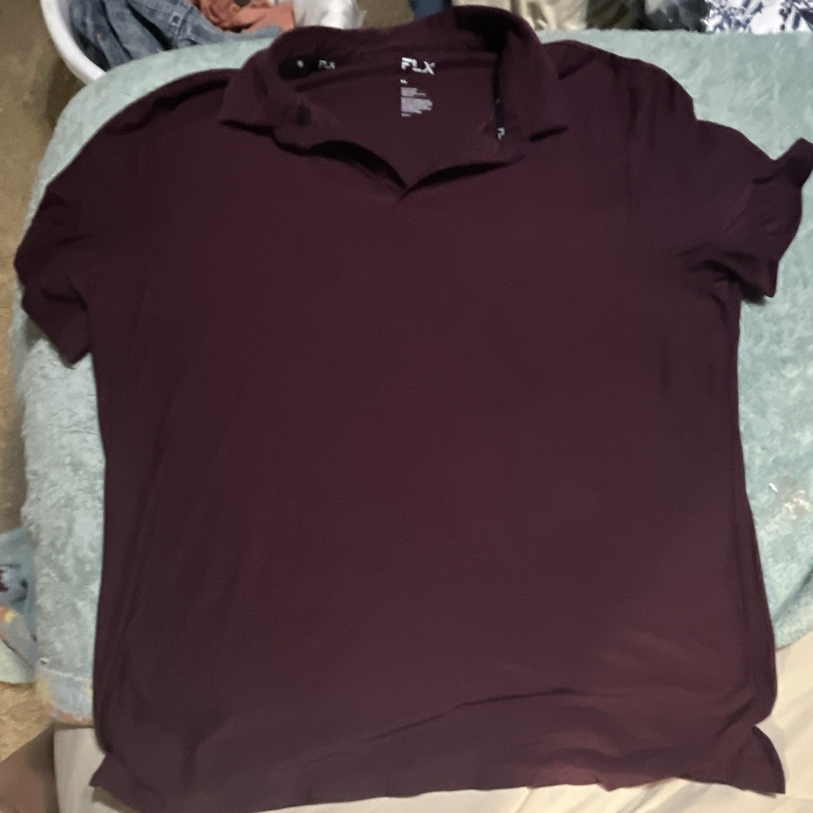 FLX Men’s Burgundy Solid Polo Shirt XL Regular Short Sleeve Polyester Spandex