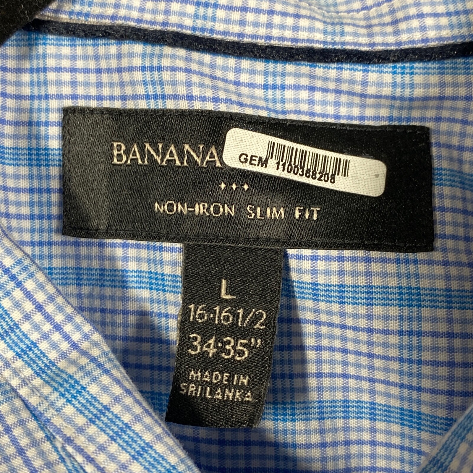 Banana Republic Shirt Mens Large 16-16.5/34-35 Blue Plaid Slim Non-Iron Button