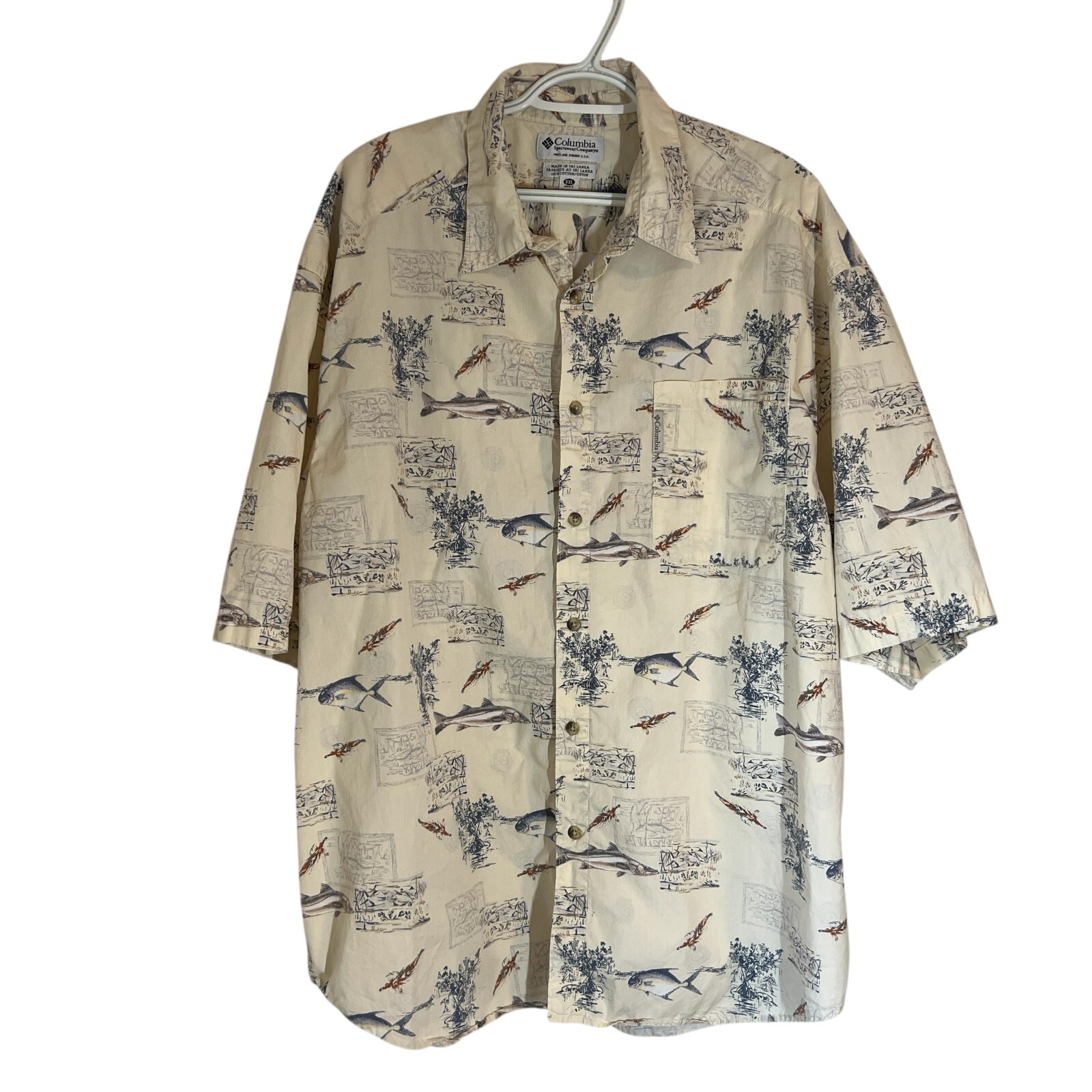 Columbia AM7913 Fishing Theme Button Down Shirt Size 2XL Men’s Machine Wash