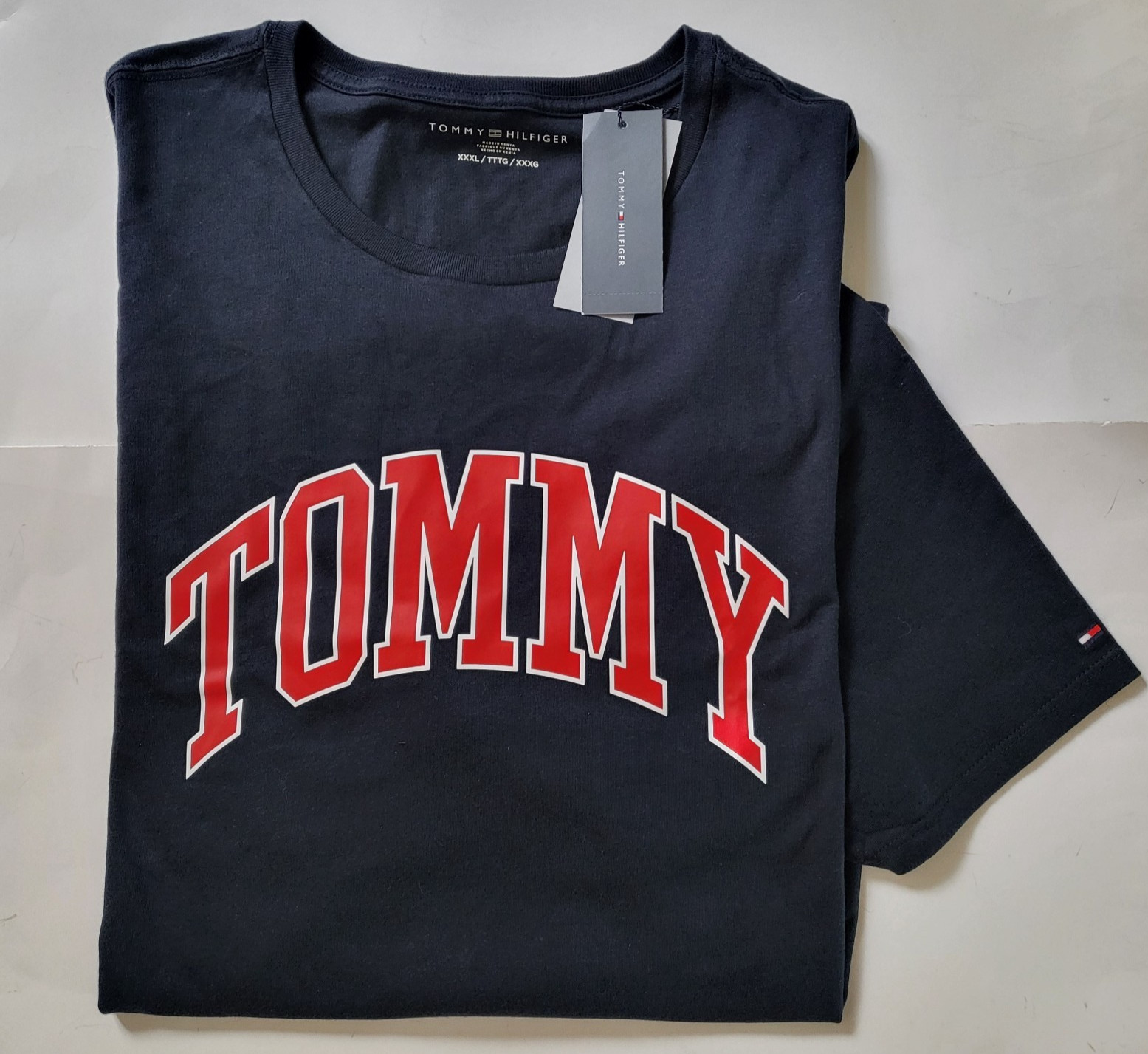 TOMMY HILFIGER Mens t-shirt Graphic Logo Size 3XL Navy Black SS Tee
