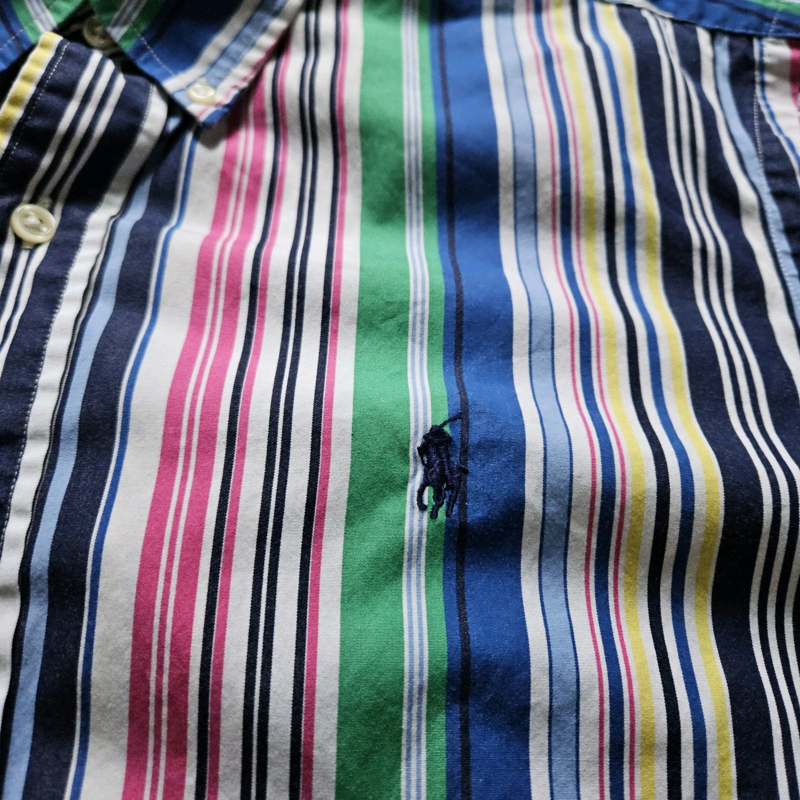Ralph Lauren Custom Fit Button Down Shirt Men L Multicolor Striped Preppy Pony