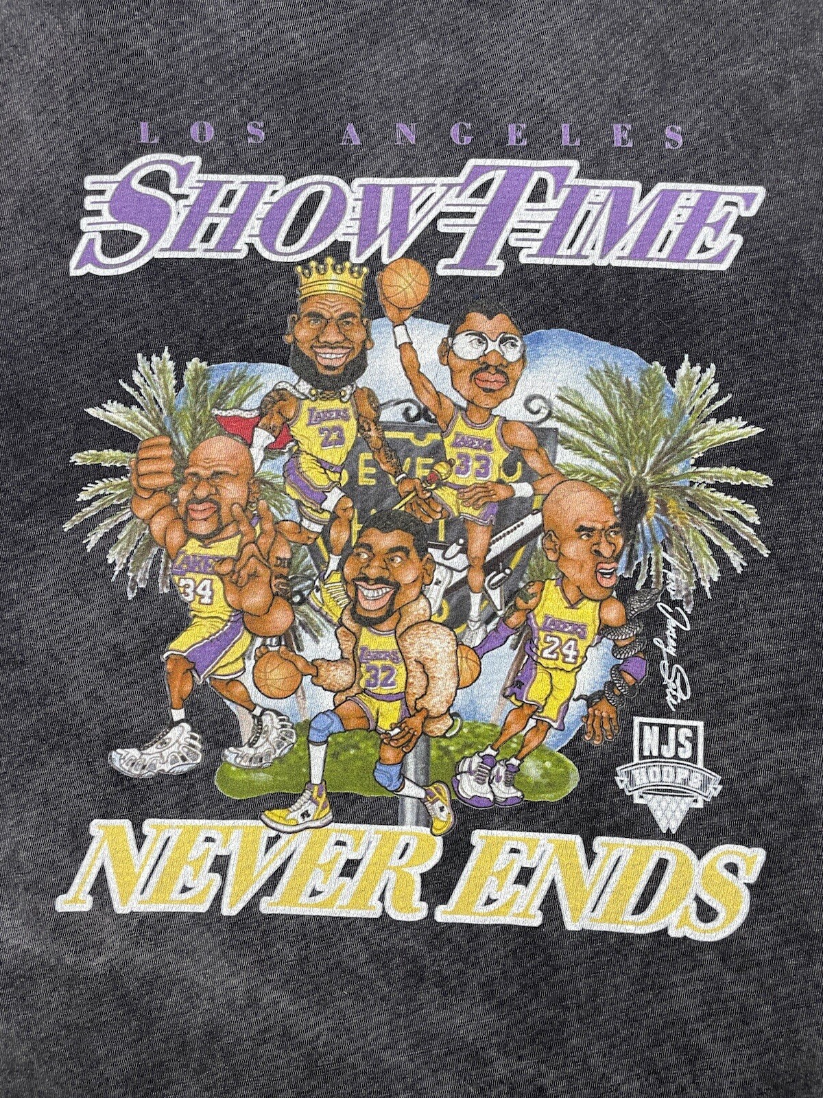Los Angeles Lakers Showtime Never Ends Basketball Shirt Cartoon Legends 2XL Gray