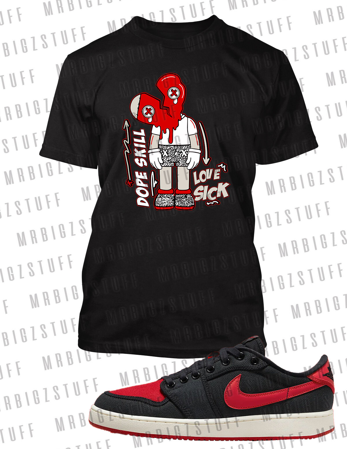 Dope Skills Love Sick Hip Tee Shirt J1 KO Low Bred Pro Club Shaka Big Tall Sport