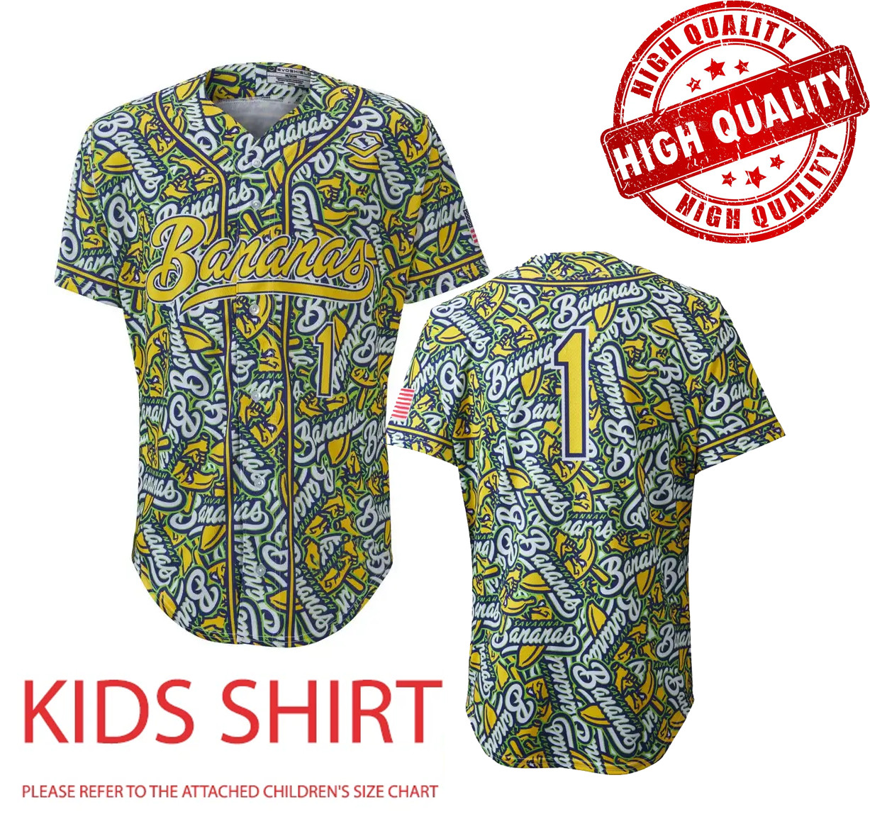 Jersey Go Savannah Bananas Baseball 3D AOP Funny Kids Youth 1J0672