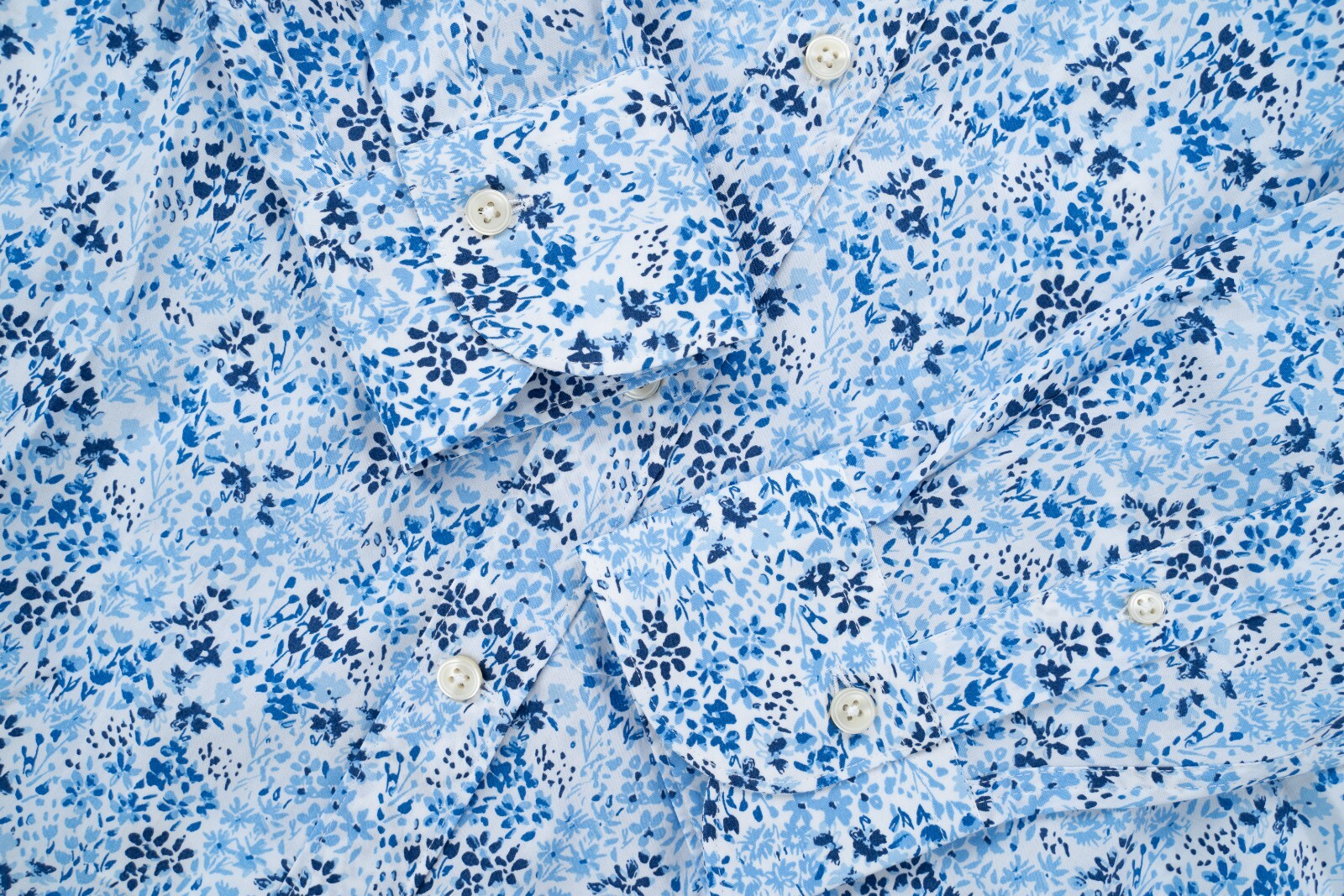 CALIBAN Floral Blue Dress Shirt Cotton Spread Collar Slim Fit 15 3/4 40