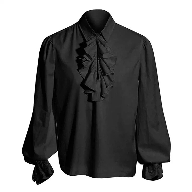 Mens Gothic Long Puff Sleeves Blouse Victorian Medieval Ruffle Collar Shirt Tops