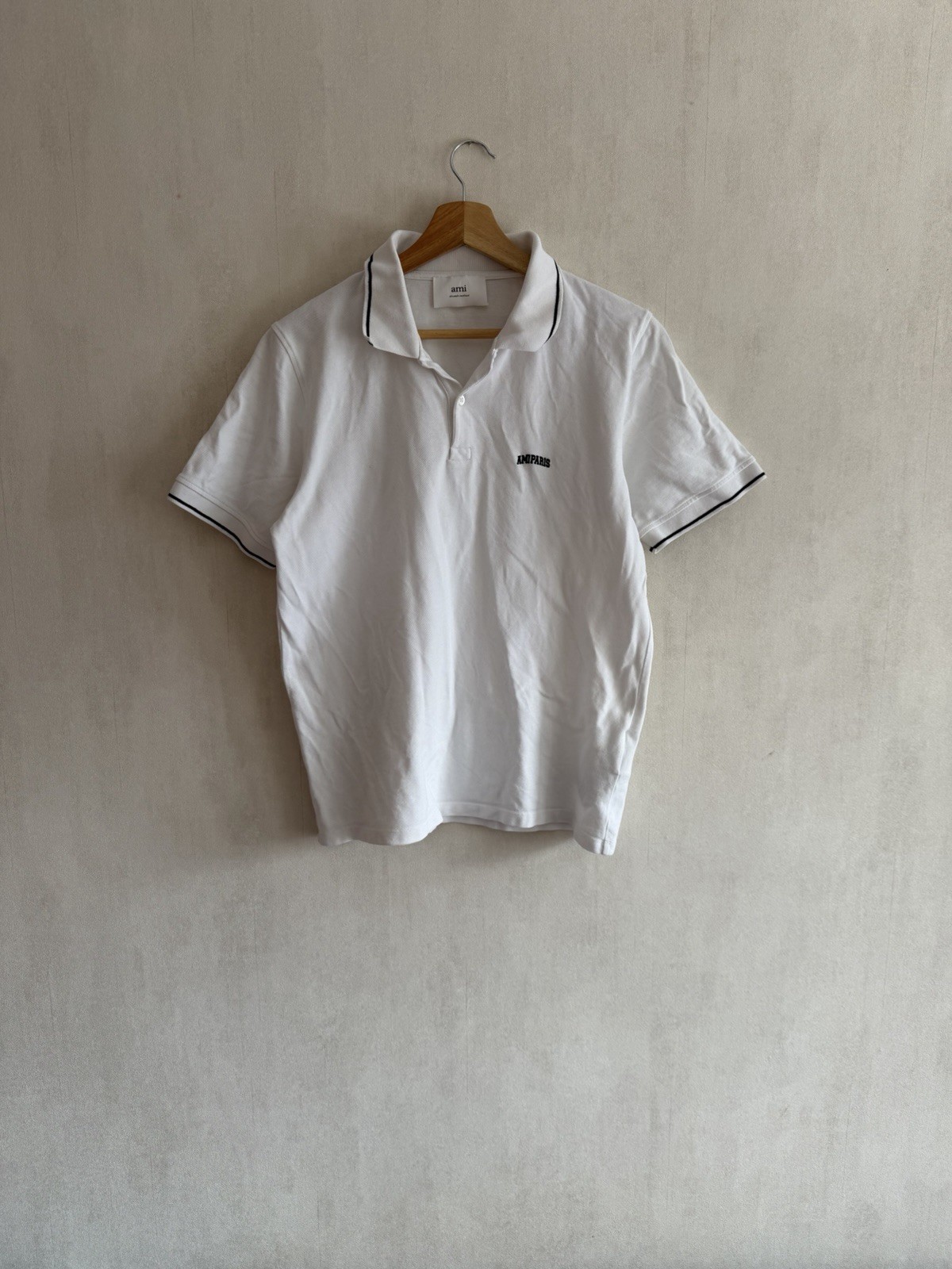 Men’s AMI White Polo Logo T-Shirt Size L