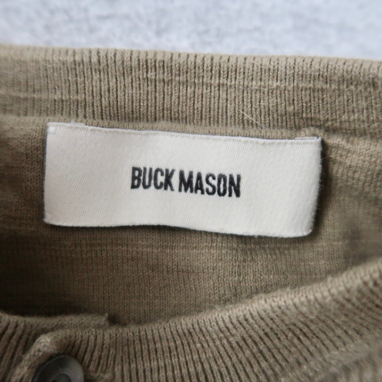 Buck Mason Mens Large L Khaki Textured Cotton Long Sleeve Henley Thermal
