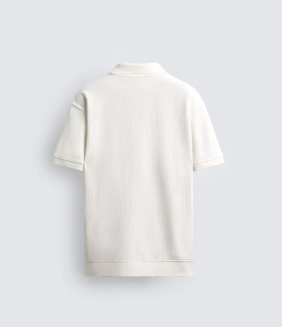 Zara Men’s White Ribbed Knit Polo Shirt Size S Short Sleeve Collared Pullover