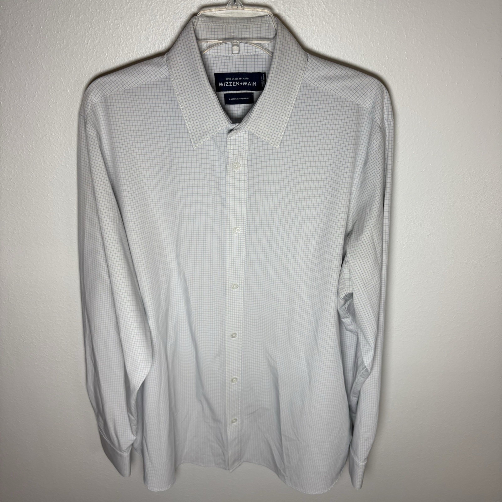 Mizzen + Main Blue Label Leeward Plaid Check Dress Shirt Stretch XL Standard Fit