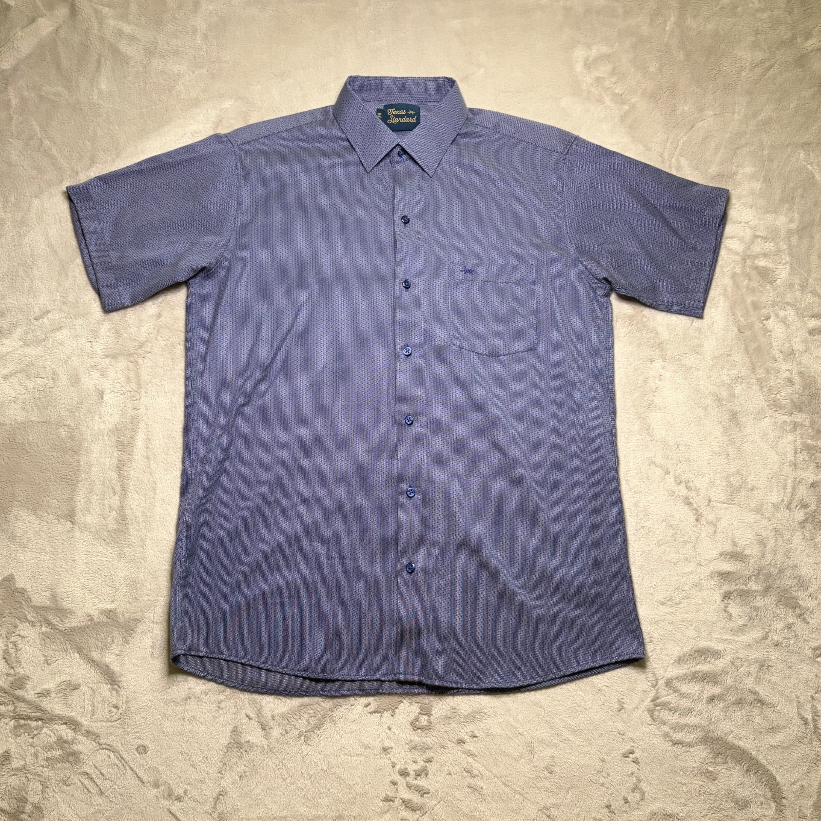 Texas Standard Short Sleeve Button Up Shirt Mens M Blue Geometric Texture Casual
