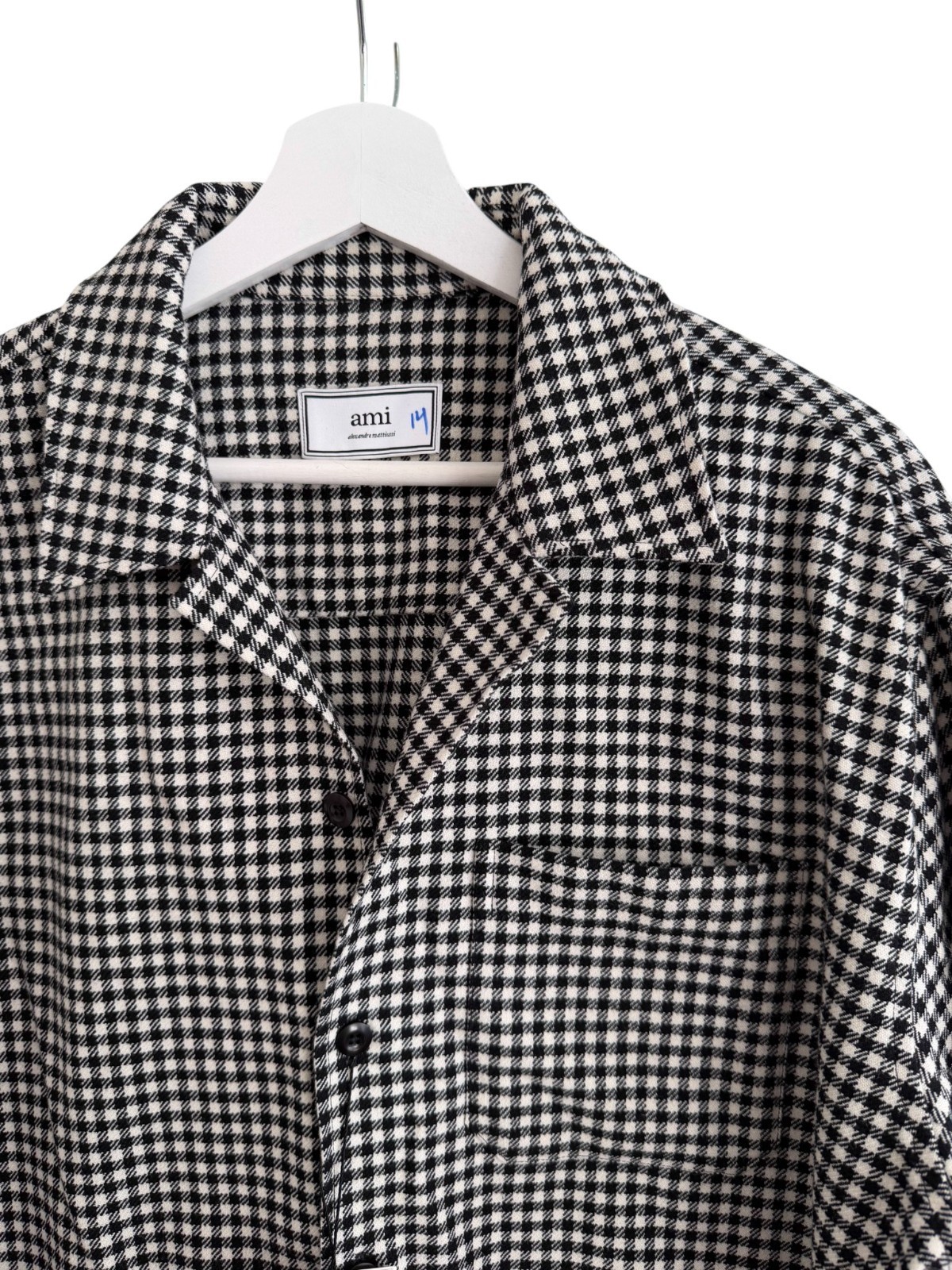 Ami Paris Alexandre Mattiusi Camp Collar Check Wool Blend Shirt Mens Large NWT