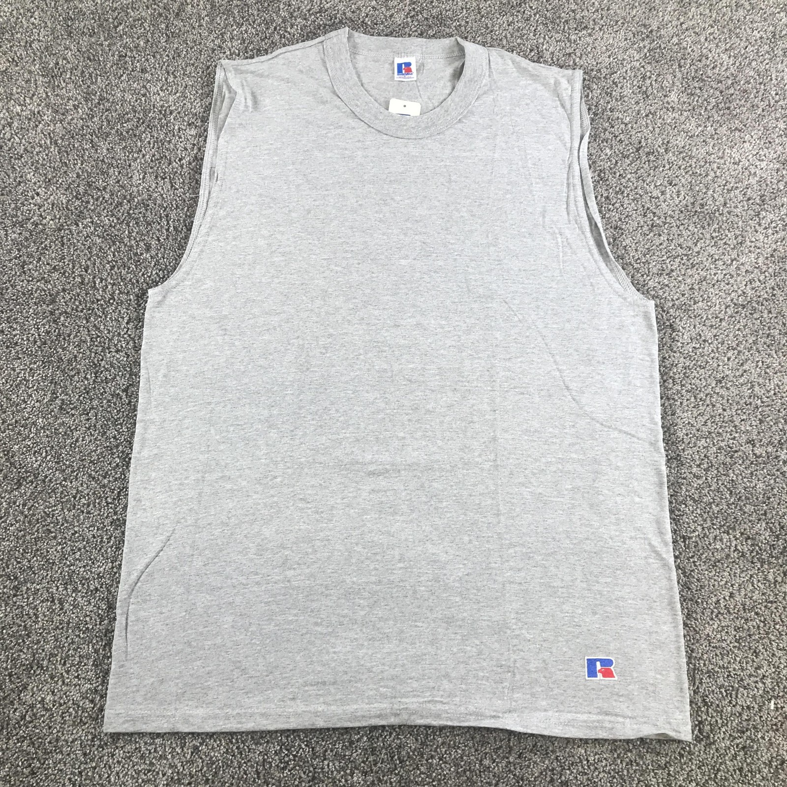 Vintage Russell Athletic Tank Top Mens Large Gray Sleeveless Logo Made USA