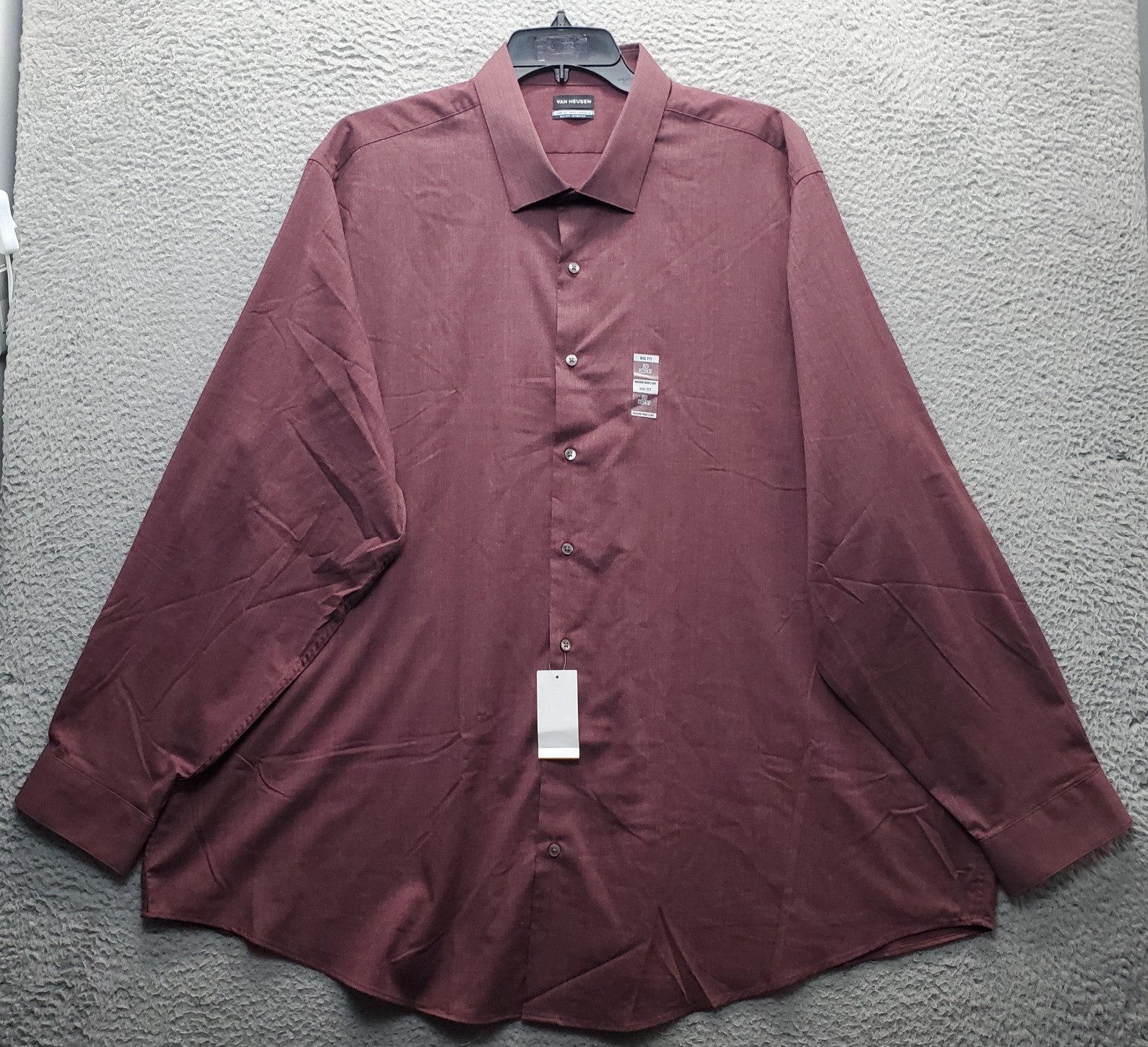 Van Heusen Machine Wash & Dry Dress Shirt Mens 20 Burgundy Comfort Performance