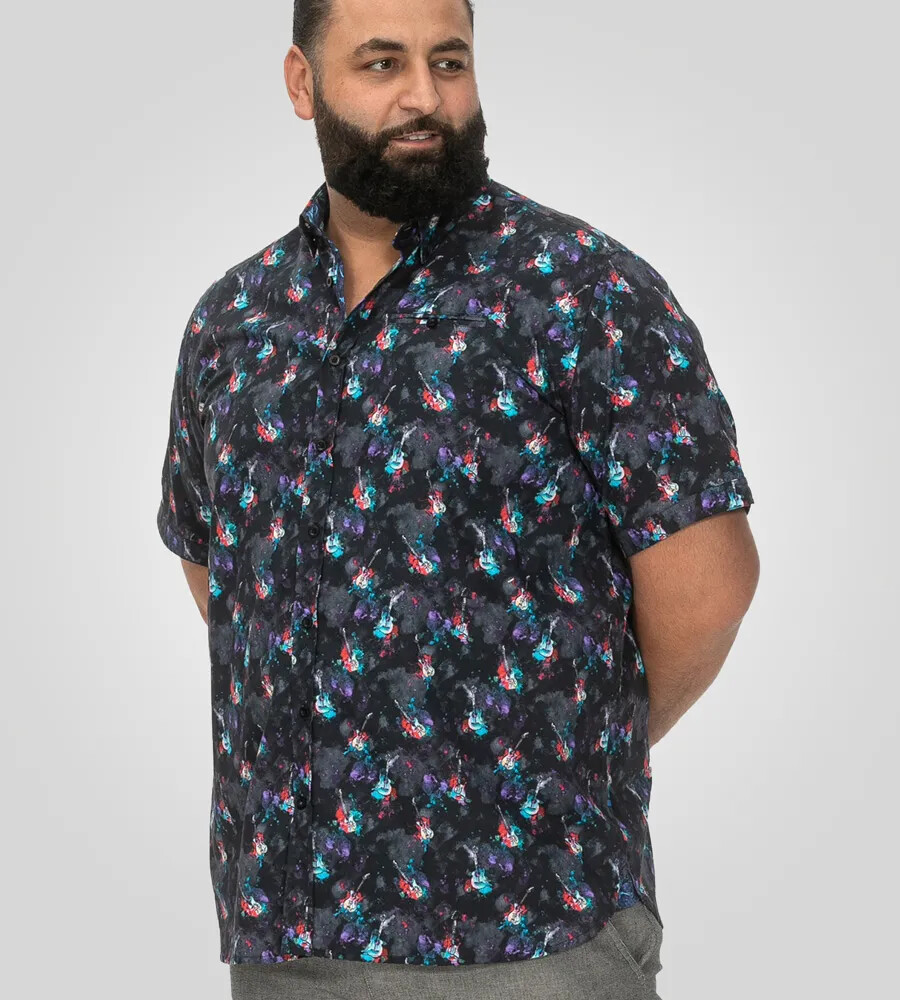 D555 Duke Big Mens Guitar Print Shirt Short Sleeves 2XL 3XL 4XL 5XL 6XL (101714)