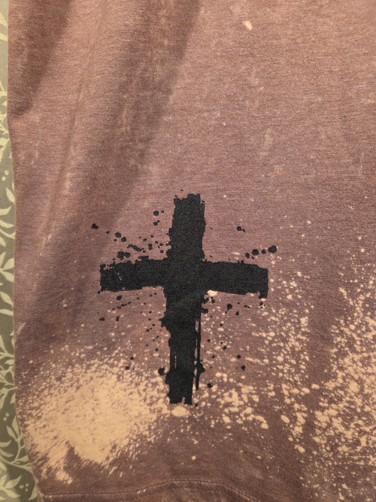 #116 1Purple Black Beige Bleached Cross Binary T-Shirt Unisex XL Crew Short