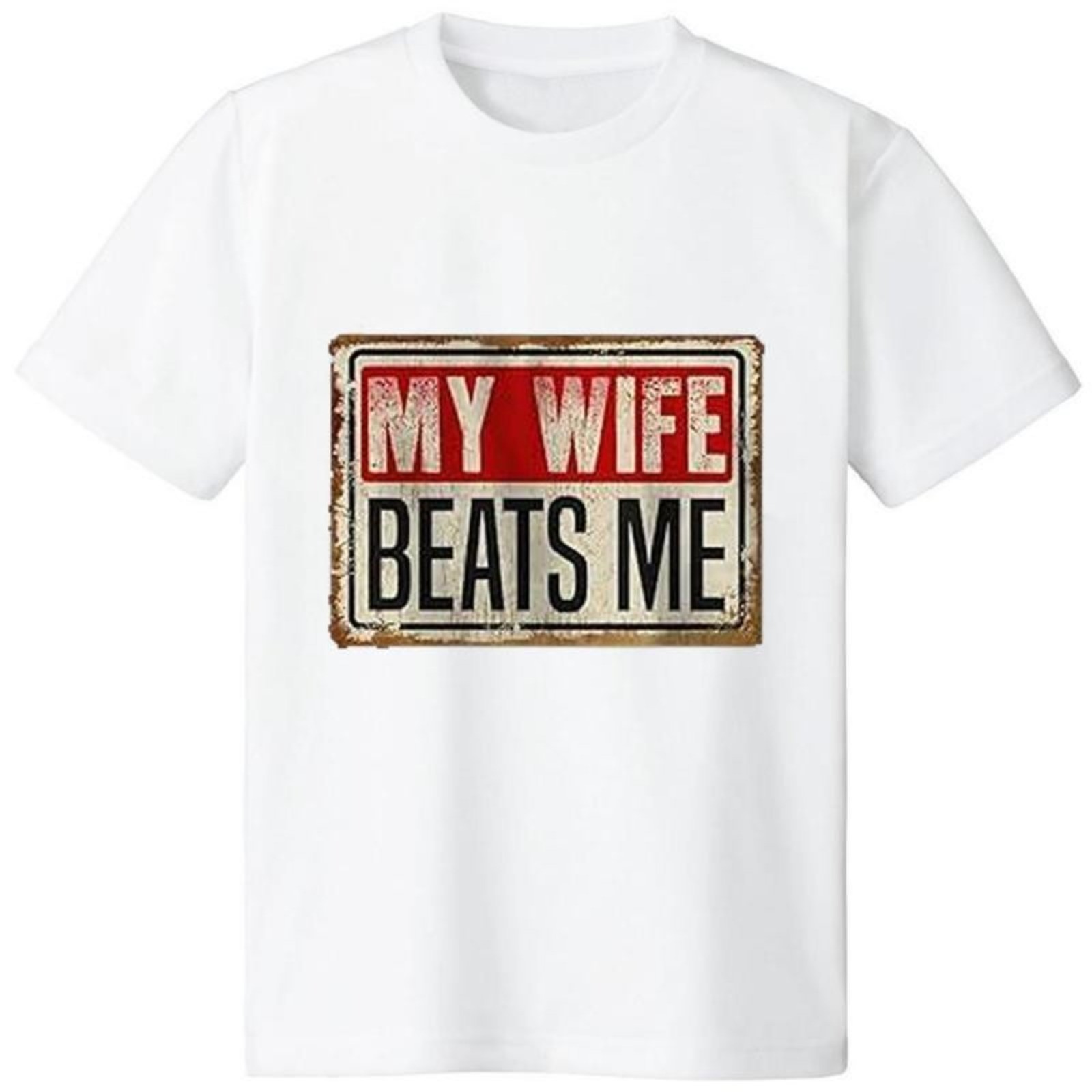 American Flag Funny My Wife Beat Me Cotton Mens Fathers Day Gift Casual Tee