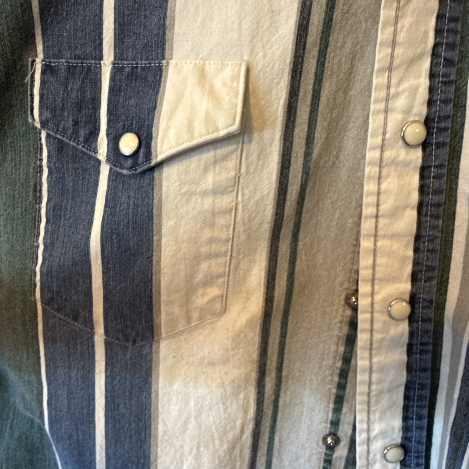 VTG Wrangler Western Brushpopper Striped Shirt Men’s 2XL Pearl Snaps SS *Read