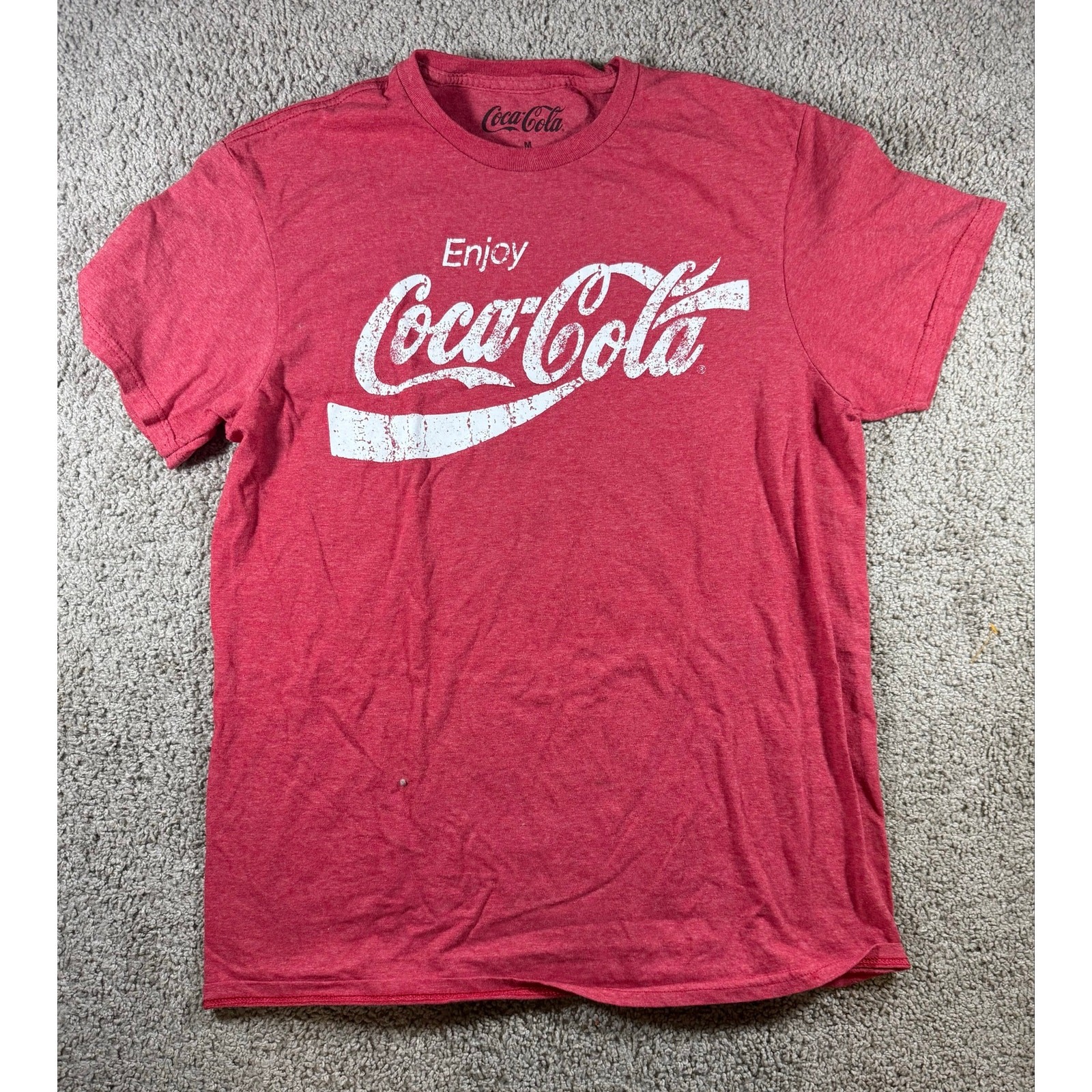 Coca-Cola Enjoy Coke Graphic T-Shirt Red Heather Distressed Logo Men’s Medium