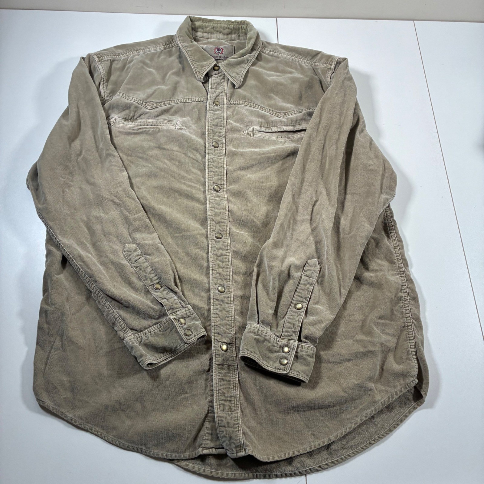 Territory Ahead Western Shirt Large Tan Suede Snap Button Smile Pockets