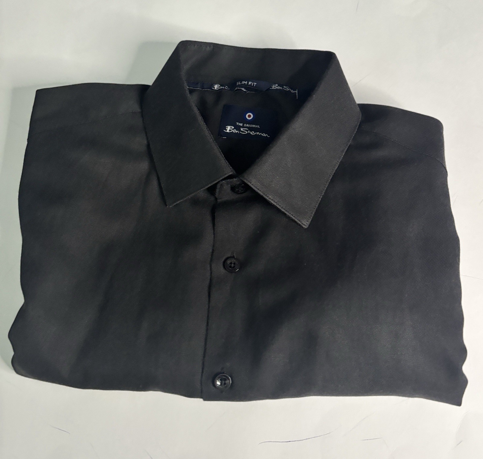 Ben Sherman Slim Fit Black Solid Dress Shirt Long Sleeve 16/16.5 34/35