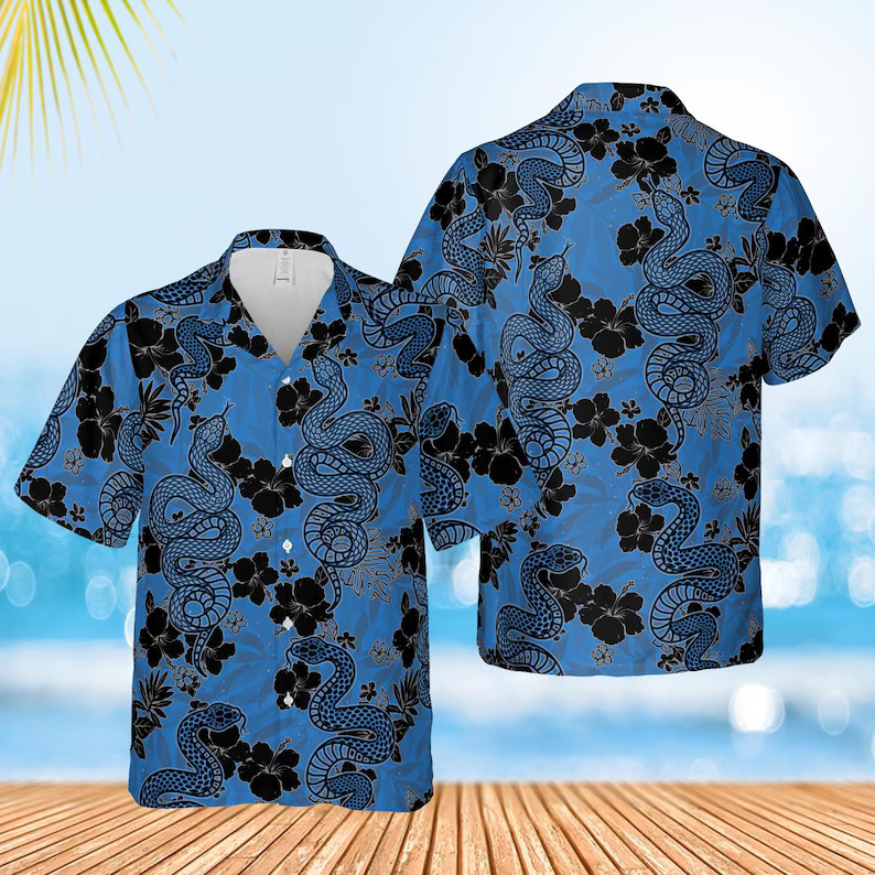 Color Hibiscus Snake Hawaiian Shirt For Men Women, Custom Floral Snake Button Up