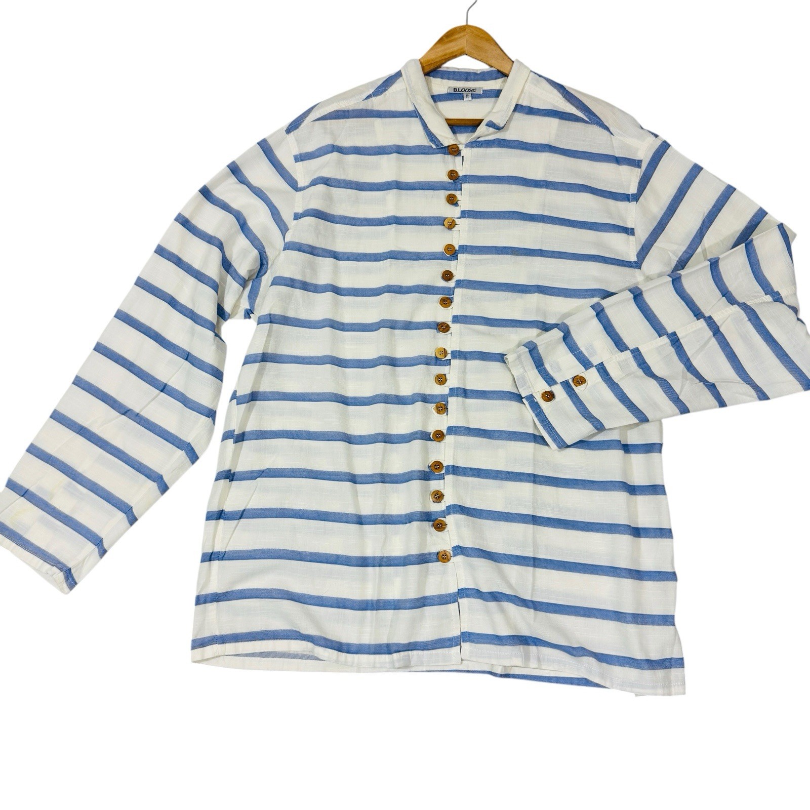 B.Loose Greece Men Blue Oversized Toggle Up Long sleeves Shirt Size XL Stripe