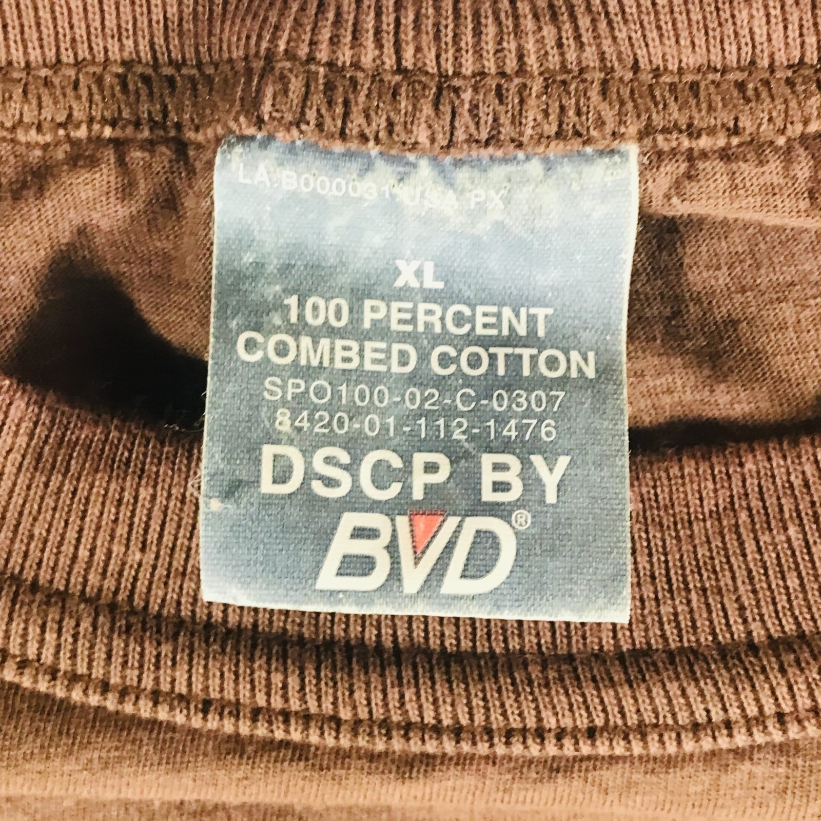 DSCP by BVD Brown 100% Combed Cotton US Army Military T-Shirt Men’s Size XL
