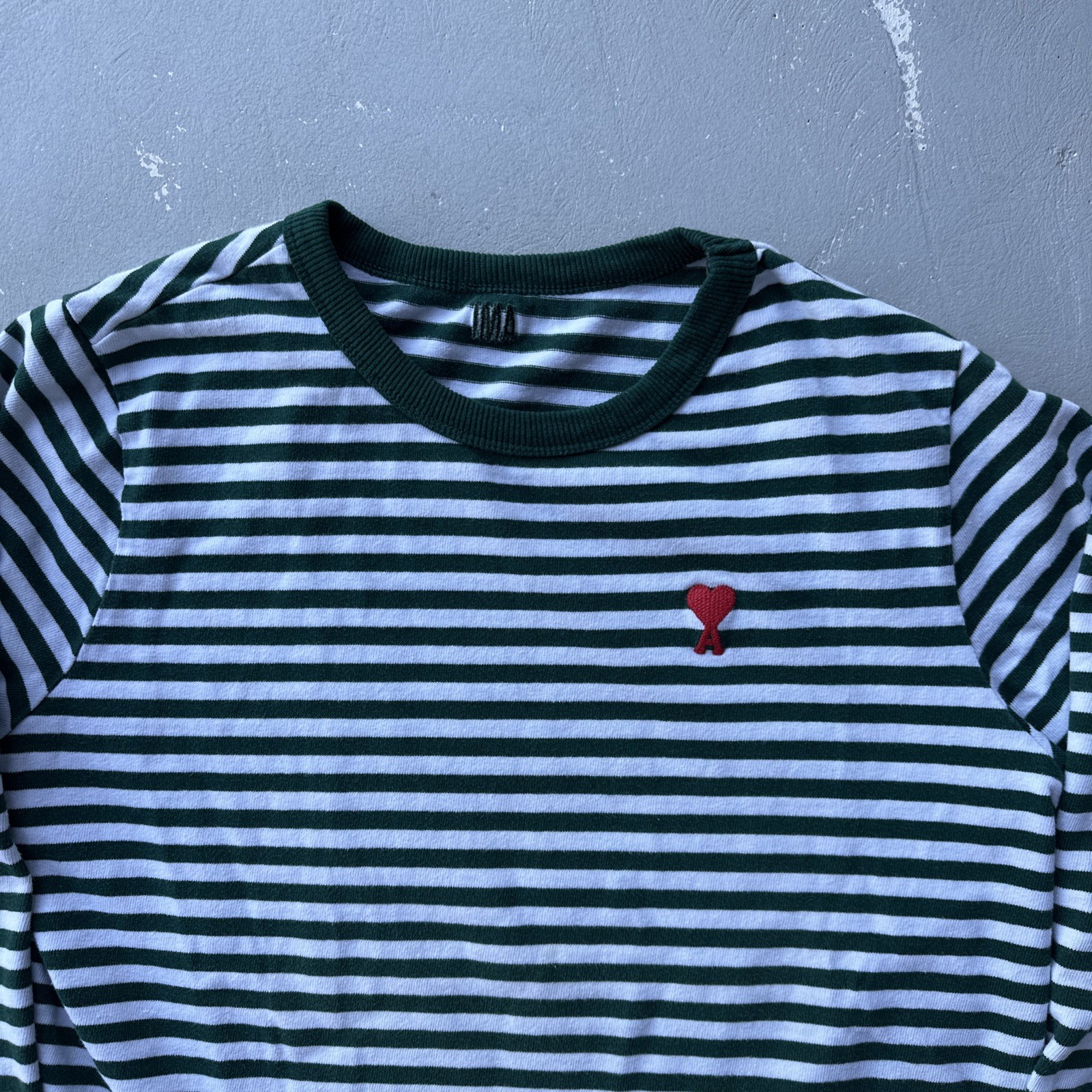 AMI Paris T-Shirt Alexandre Mattiussi Striped Heart Logo Long Sleeve Small