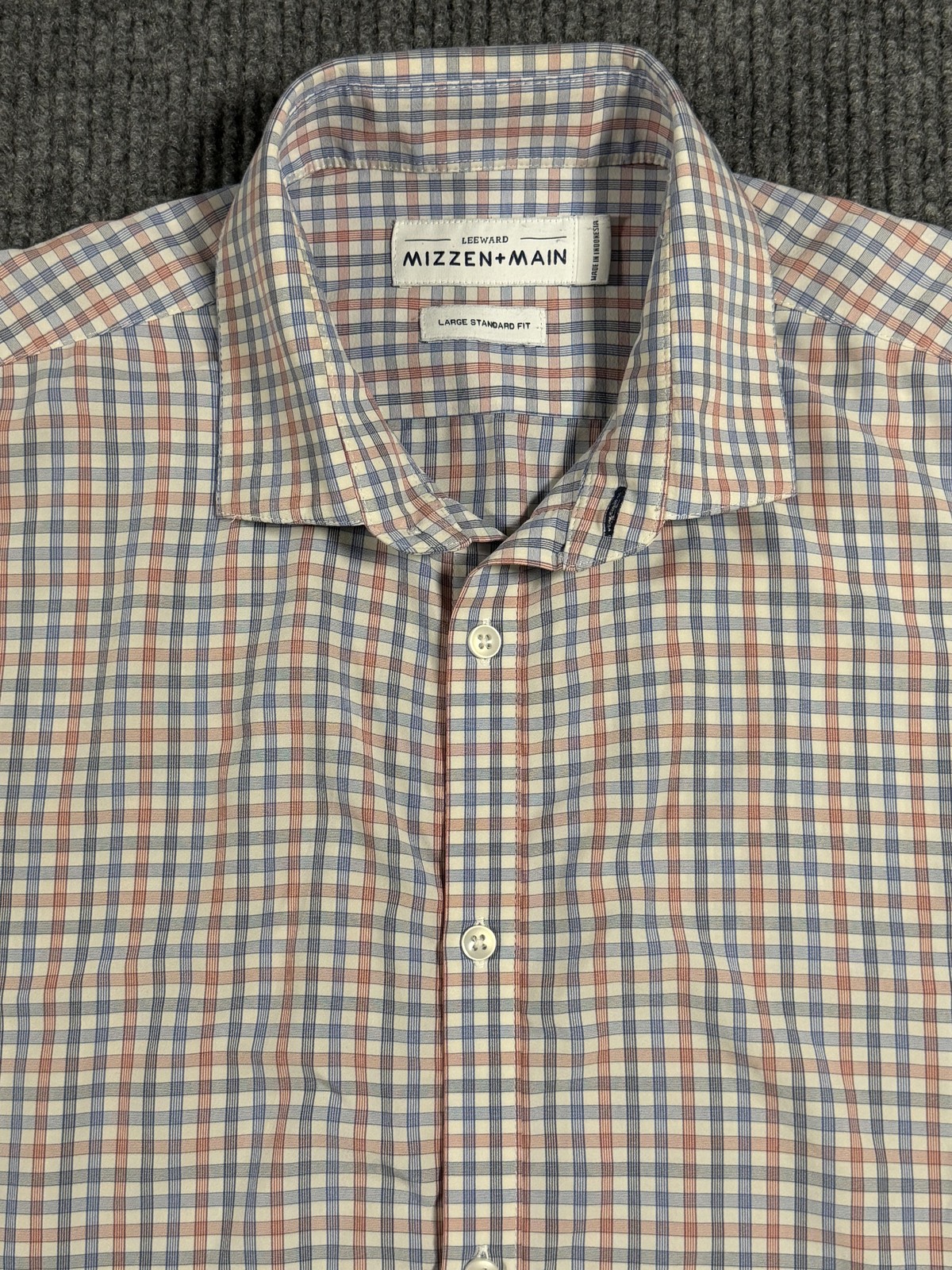 Mizzen Main Shirt Mens Large Leeward Check Stretch Button Up Long Sleeve Blue