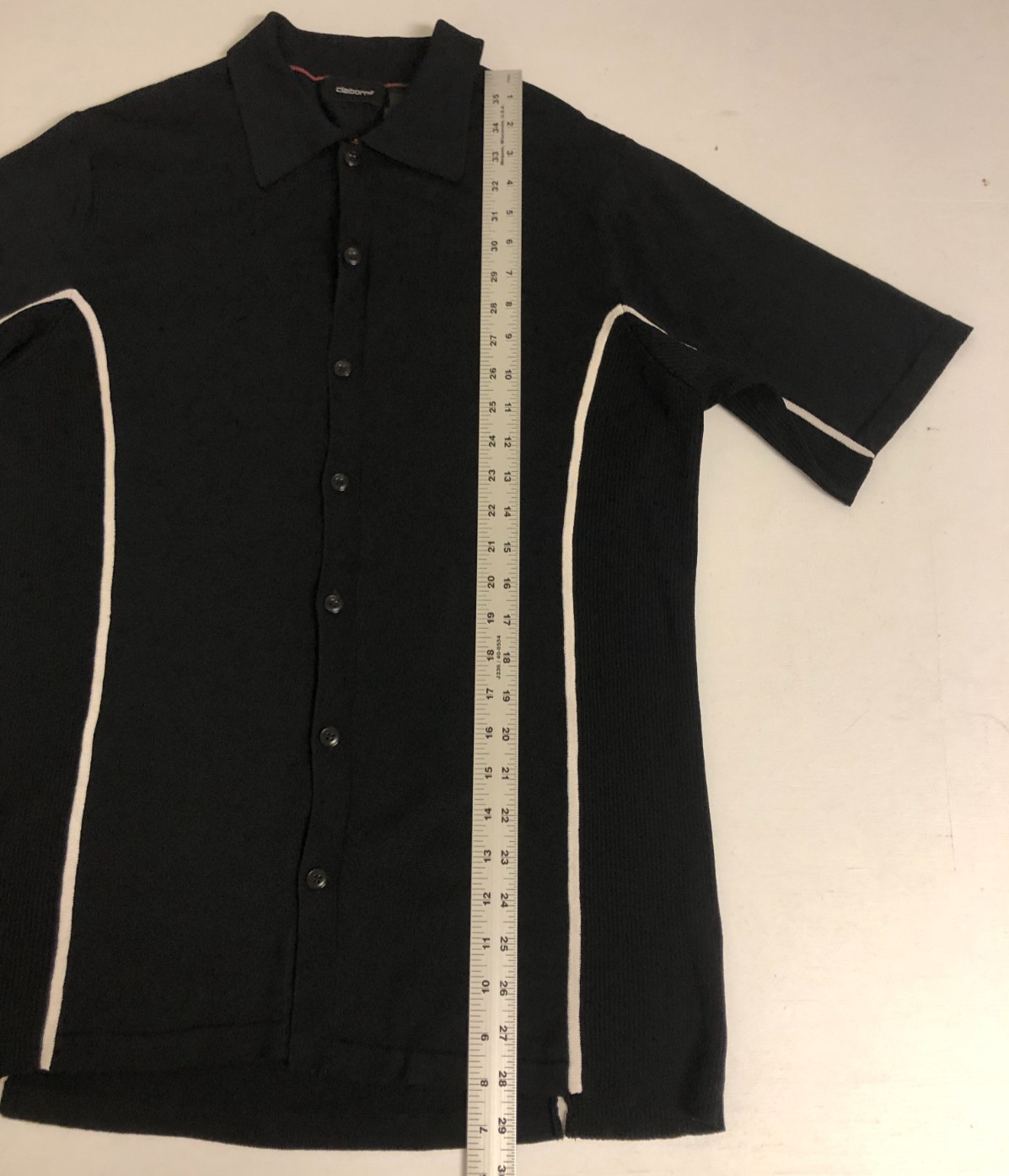 vtg mens Black Ribbed Knit Button Up Top Sz M Rayon Nylon Blend Hong Kong EUC